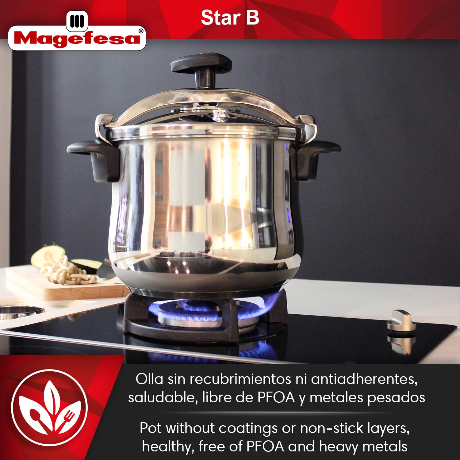 Premium MAGEFESA Star Belly Pressure Cooker 6.3 Quart - 18/10 Stainless Steel with Rounded Bottom - Universal Stovetop Compatible (Including Induction) - 3 Safety Systems - 8 PSI - Perfect for Home Cooking, Meal Prep & Large Family Dinners
