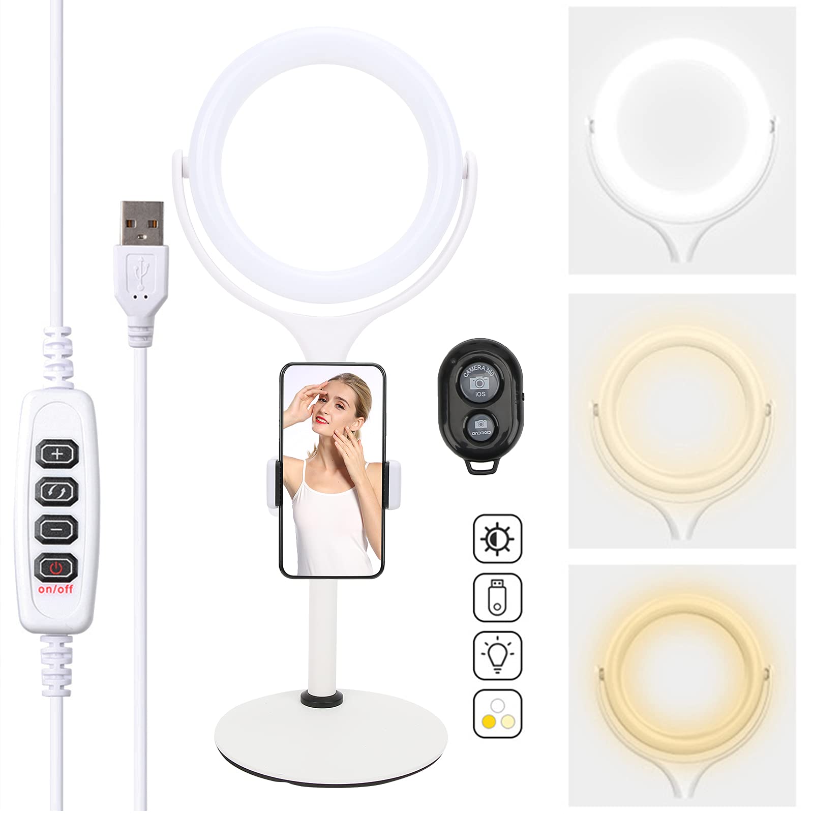 8-Inch Ring Light for Live Streaming, Selfie, Video Calls - Fill Light with Adjustable Brightness for Night Photography, YouTube, TikTok & Zoom Meetings