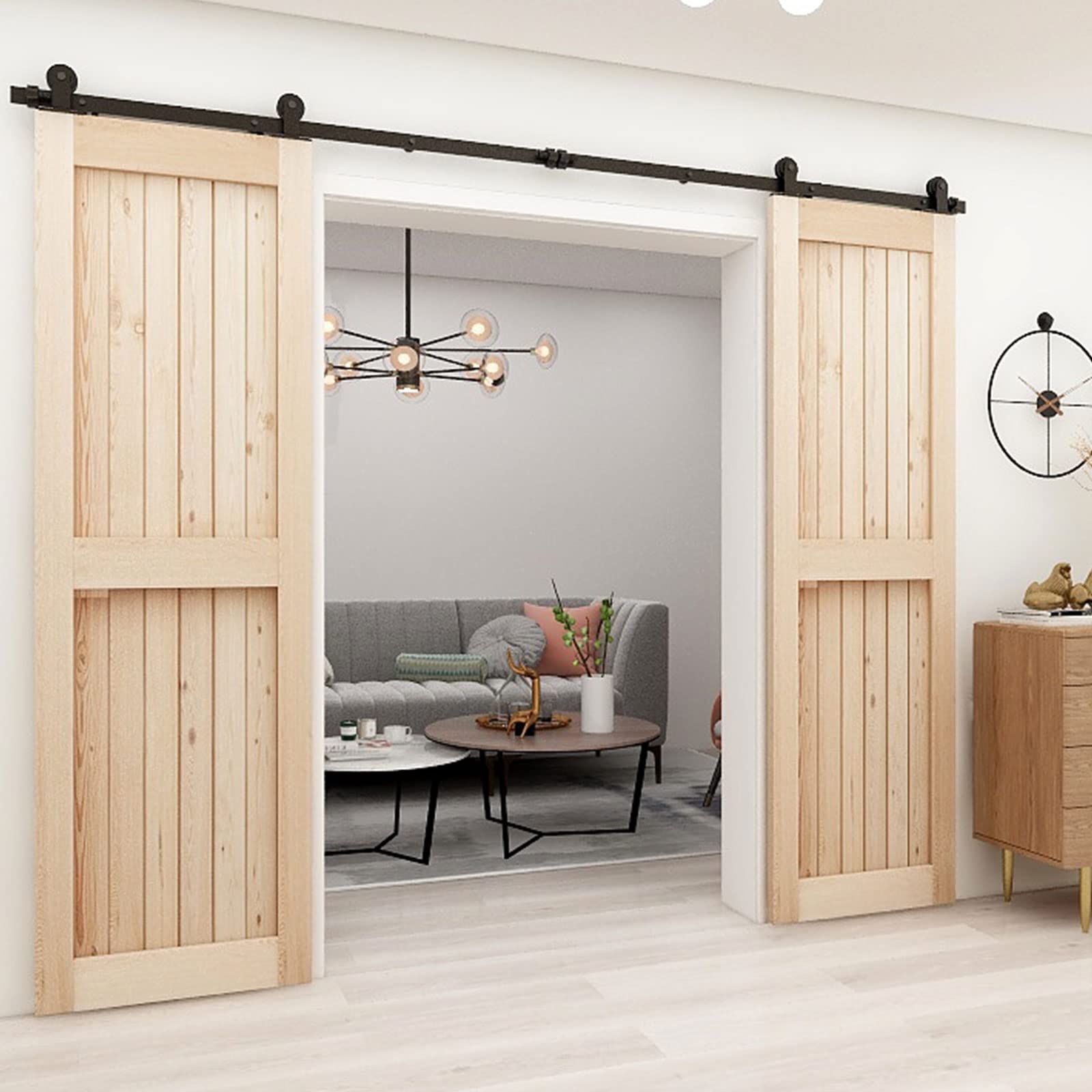 6FT Heavy Duty T-Shaped Sliding Barn Door Hardware Kit - Black Finish for Double Doors | Perfect for Bedroom Closets, Pantries & Rustic Home Decor
