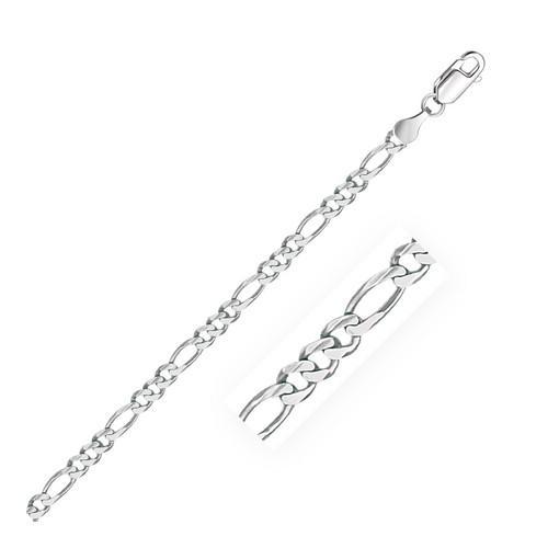 14K White Gold Solid Figaro Chain Necklace - 3.8mm Width, 22 Inch Length - Perfect for Layering, Gift Giving & Everyday Elegance