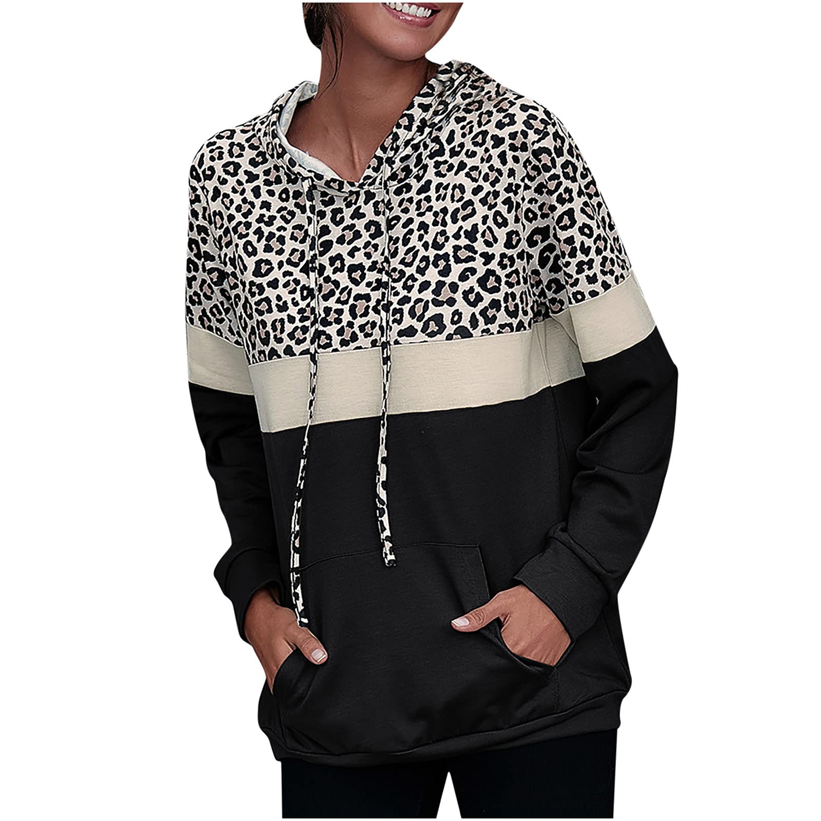 Women's Cute Leopard Print Hoodie - Long Sleeve Pullover Graphic Sweatshirt for Casual Wear, Street Fashion & Winter Outfits