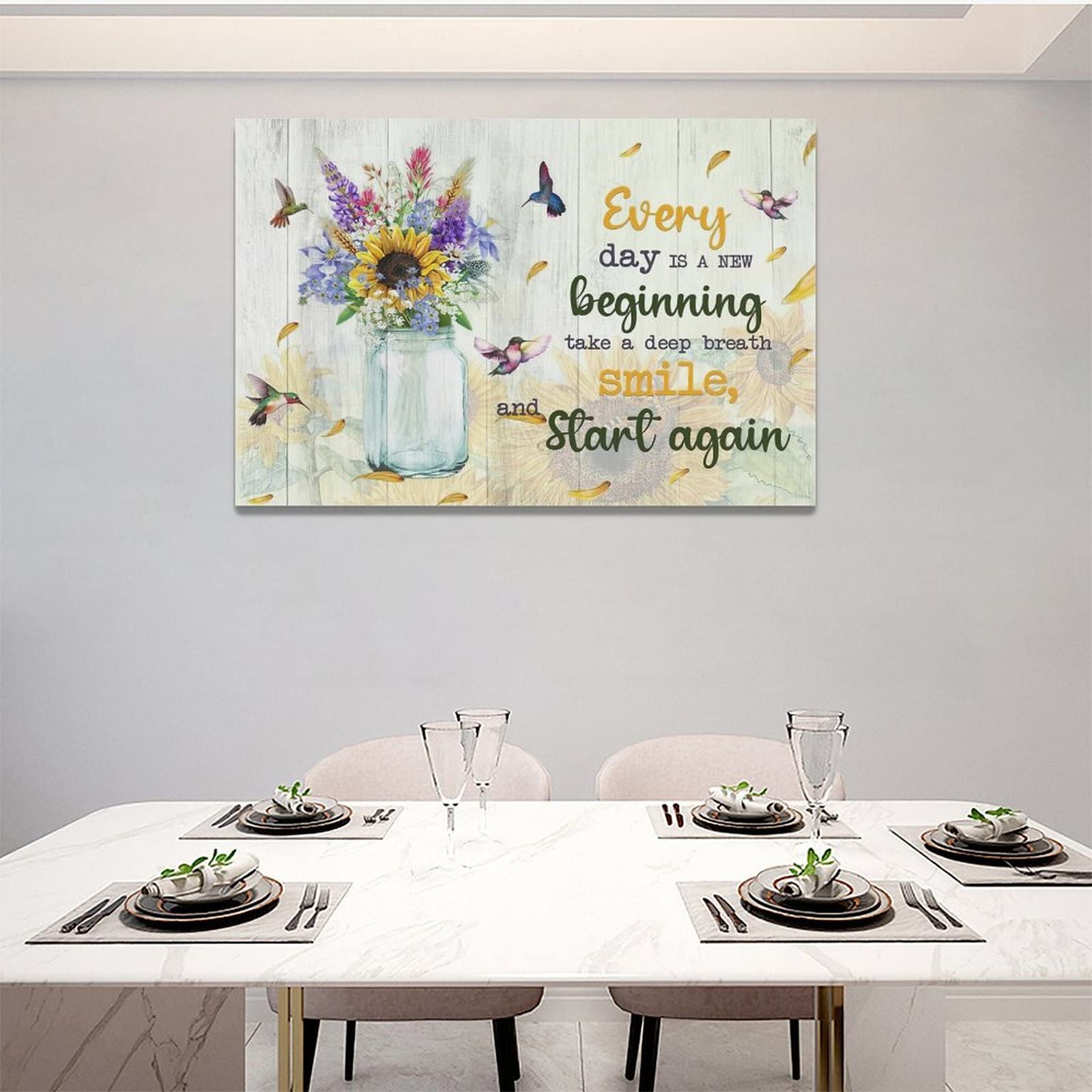 Rustic Sunflower & Hummingbirds Canvas Wall Art - 24x16 Inch Country Bathroom Decor with Inspirational Quotes, Modern Farmhouse Prints for Living Room, Bedroom, Bathroom - Perfect for Home, Office & Gift Giving