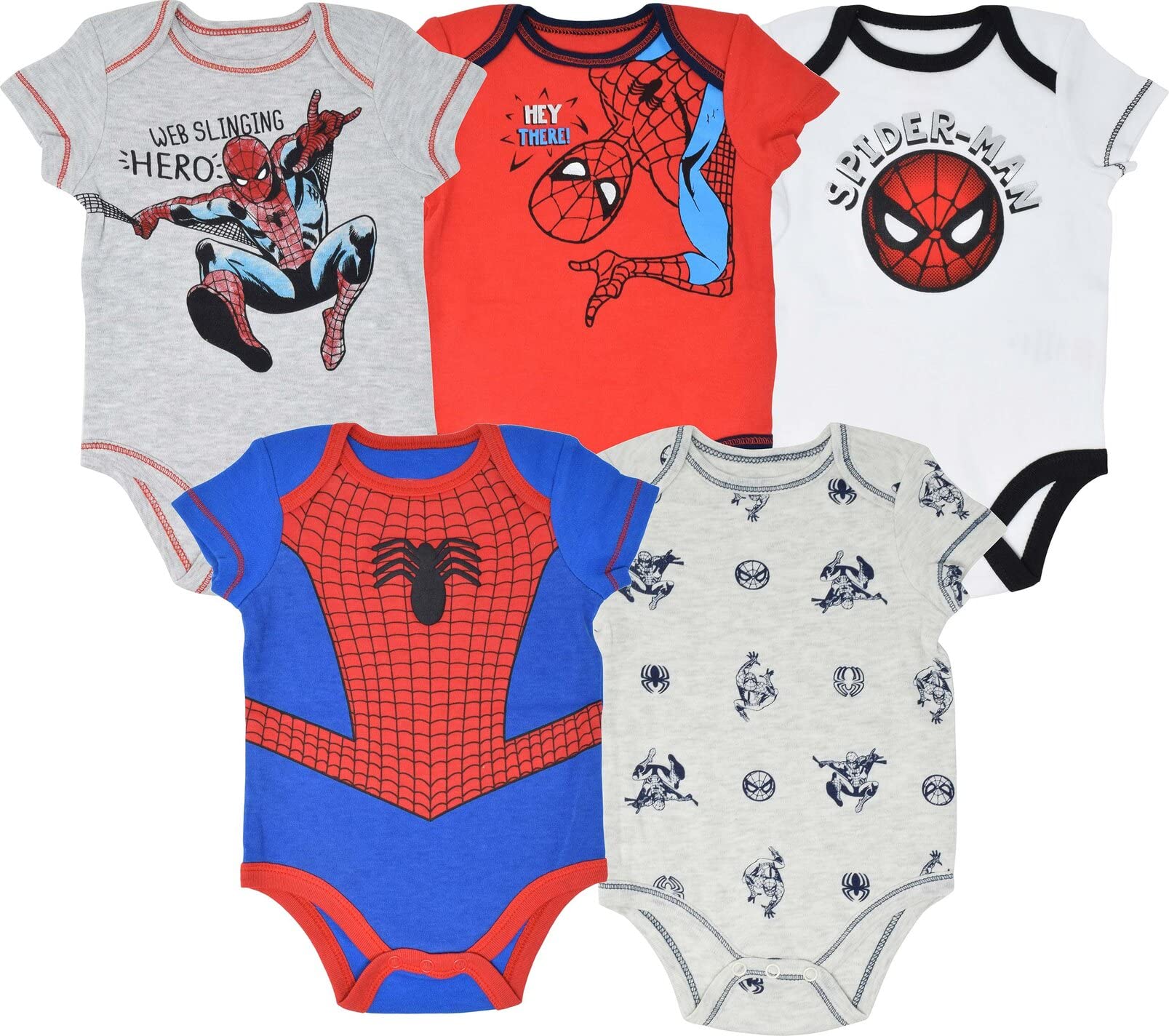 Marvel Avengers Baby Boys 5-Pack Short-Sleeve Bodysuits - Superhero Outfits for Infants & Toddlers - Perfect for Playtime, Dress-Up & Photo Shoots