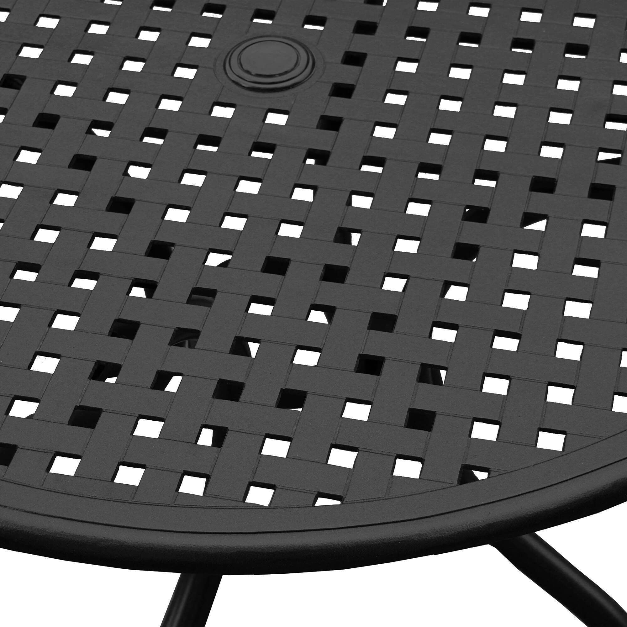Oakland Living Modern Ornate Outdoor Mesh Aluminum 42-inch Black Round Patio Dining Set with 4 Chairs - Perfect for Backyard BBQs, Garden Parties & Poolside Entertaining