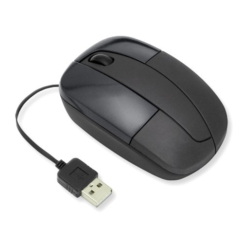 ReTrak Retractable Laser Mouse - Compact USB Wired Mouse with Ergonomic Design for Laptop, PC, Mac - Black (ETMOUSELB) | Perfect for Office Work, Travel & Home Use