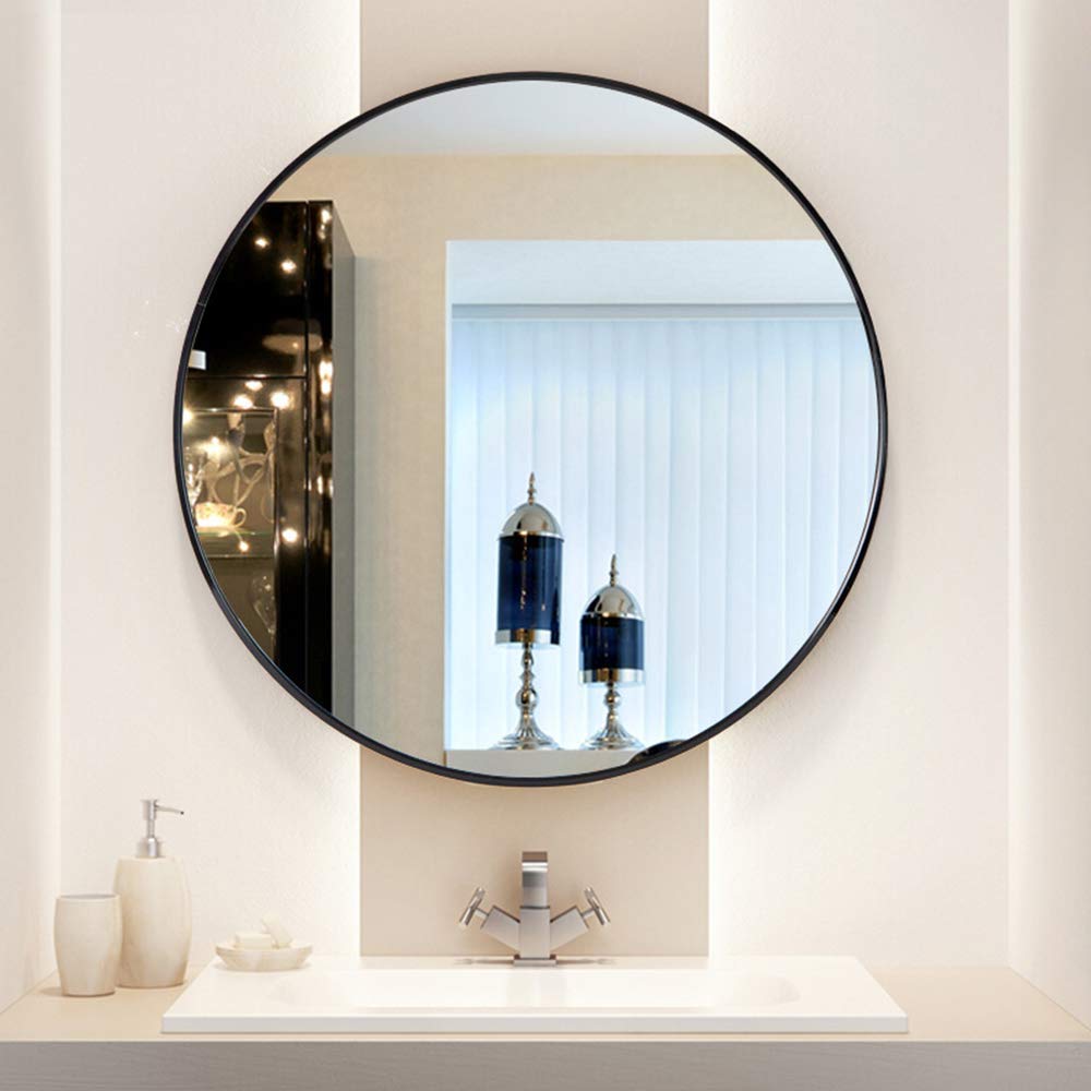 Black Round Aluminum Alloy Wall Mirror - Modern European Thin Frame Bathroom Makeup Mirror for Toilet, Entrance & Salon (30x30, 40x40, 50x50, 60x60cm) - Perfect for Vanity, Dressing Room & Home Decor