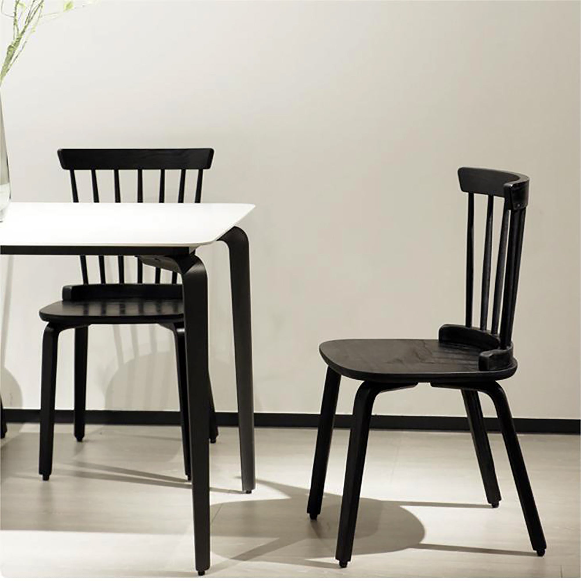 Farmhouse Wooden Spindle Back Dining Chairs Set of 2 - Solid Black Windsor Kitchen Chairs for Dining Room & Breakfast Nook | Rustic Home Decor & Comfortable Seating