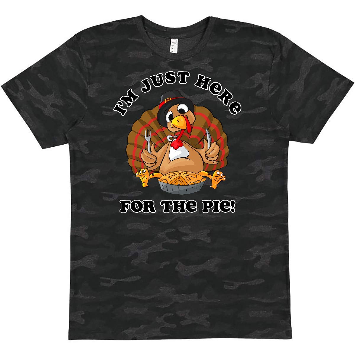 Inktastic Turkey Here for The Pie T-Shirt - Funny Thanksgiving Graphic Tee for Men & Women - Perfect for Family Gatherings & Holiday Parties