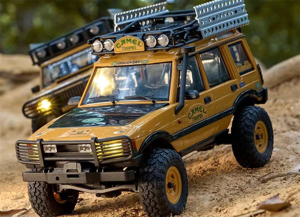 FMS FCX24M 1/24 Scale 4WD RC Rock Crawler Truck - Licensed Range Rover Camel Trophy Edition with LED Lights | 2.4G Remote Control Off-Road Vehicle for Indoor/Outdoor Crawling & Trail Adventures