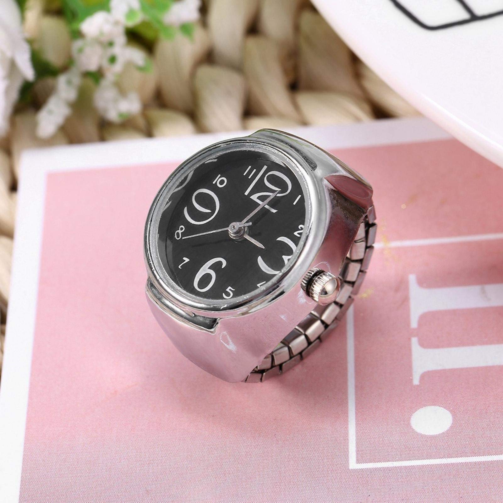 ZJchao Stylish Finger Ring Watch for Men & Women - 8 Color Options, Quartz Analog Round Design - Perfect for Parties, Dates & Unique Fashion Accessories (Black)