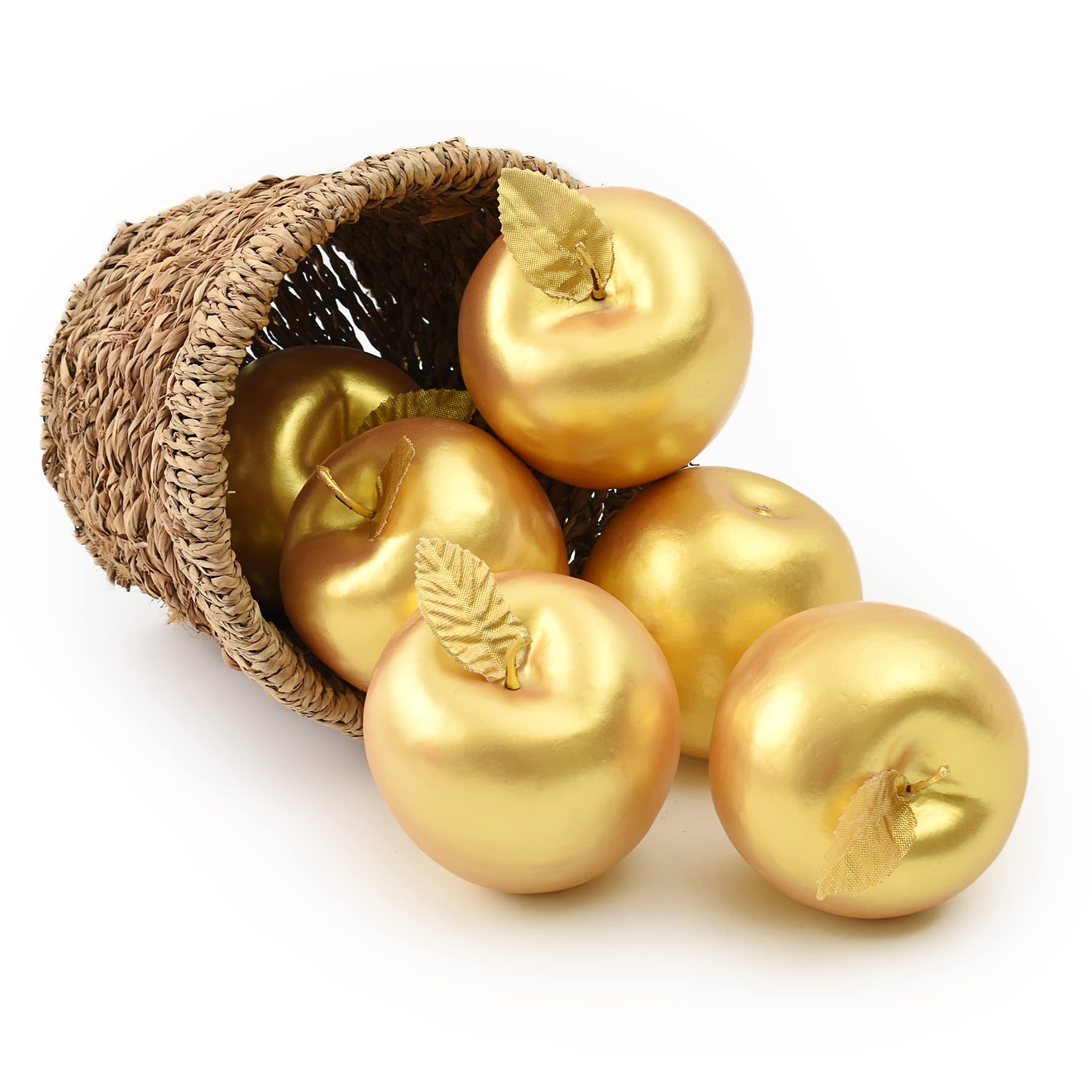 LUEYAO Artificial Fake Apples - 6 Pack Lifelike Simulation Fruit for Home Decor, Kitchen Table, Basket Fillers, Photography Props, Party & Wedding Centerpieces - Gold Color