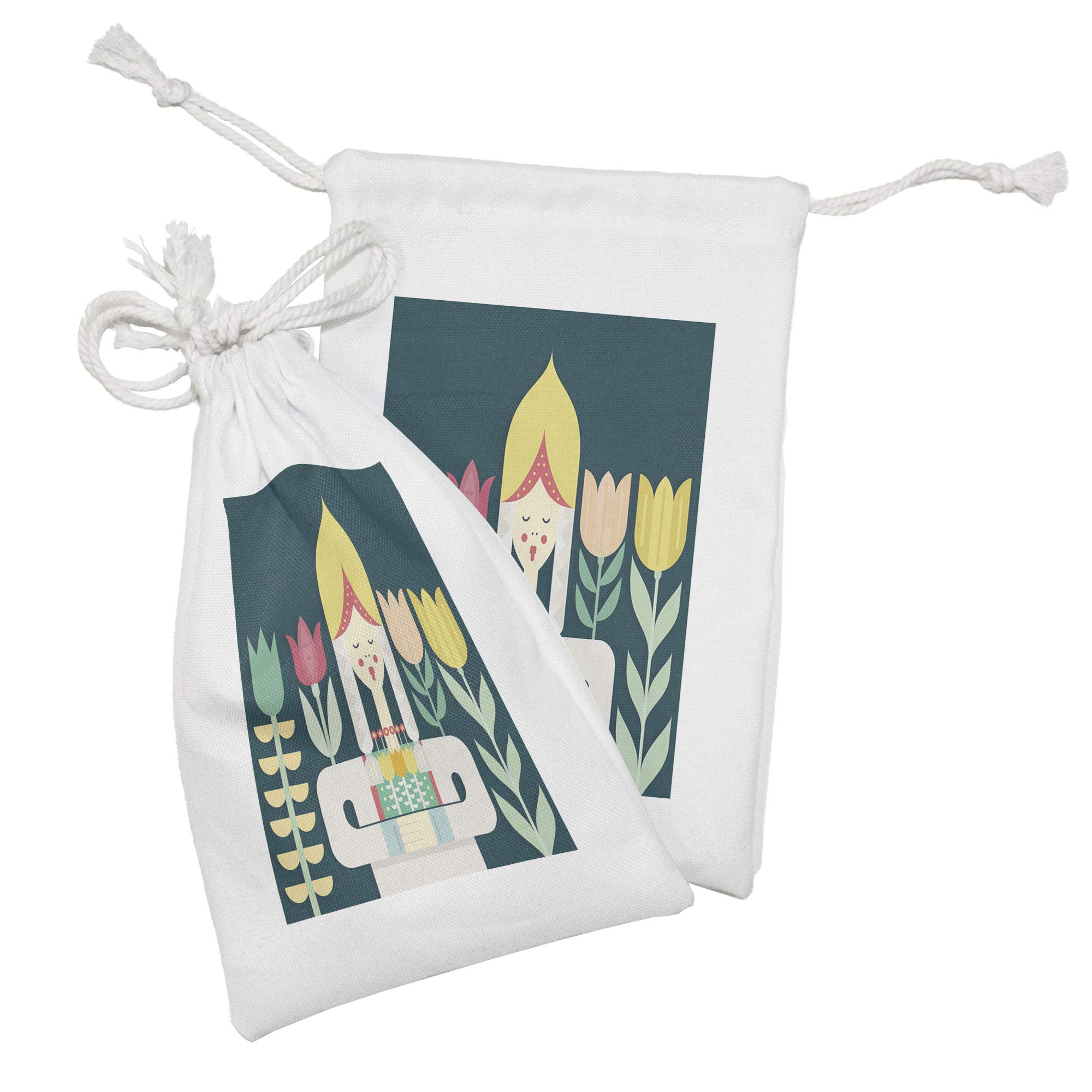 Ambesonne Amsterdam Fabric Pouch Set of 2 - Dutch Traditional Costume & Floral Design Drawstring Bags (9