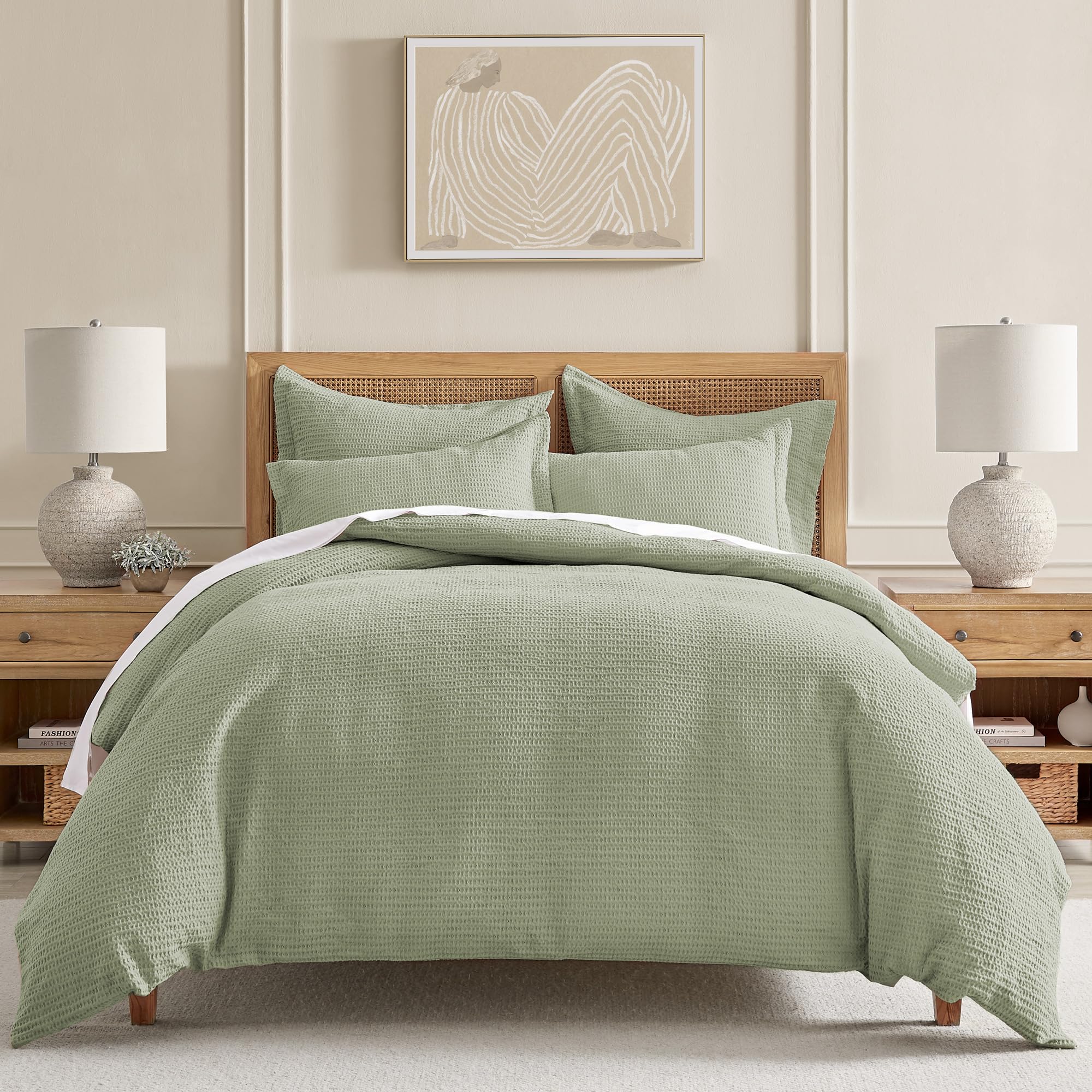 Levtex Home - 2 Pack Cloud Waffle Euro Sham Pillowcases (26x26 Inches) - Soft Waffle Weave Cotton Bedding - Desert Sage Green - Decorative Throw Pillow Covers for Sofa, Bed & Guest Room