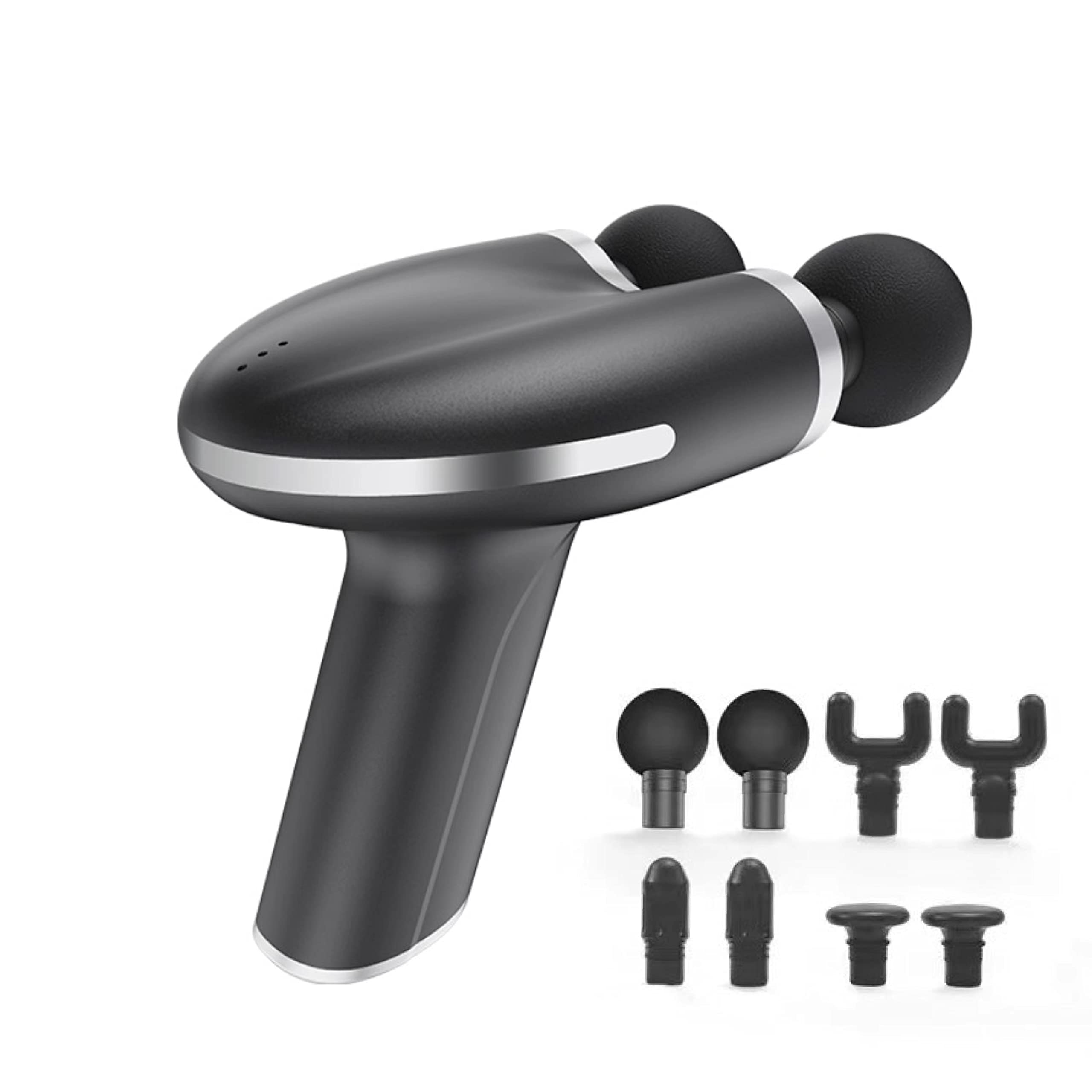 WMJS Dual Head Percussion Massage Gun - Deep Tissue Muscle Massager with 8 Interchangeable Attachments & 4 Speed Levels, Portable Mini Massage Device (Black) - Perfect for Post-Workout Recovery, Muscle Pain Relief & Relaxation at Home/Gym/Travel