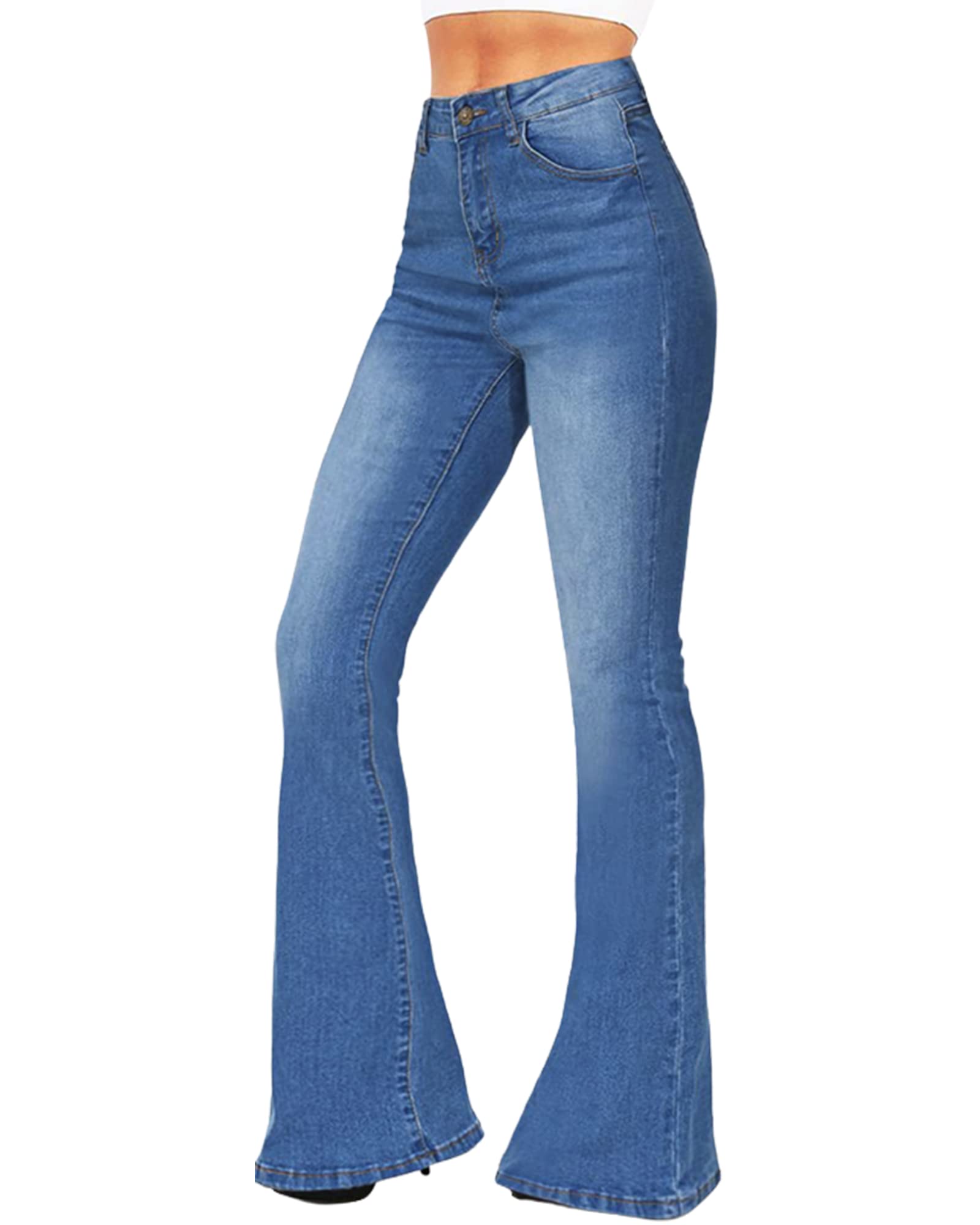 BISUAL Women's High Waist Flare Jeans - Stretchy Slimming Wide Leg Bell Bottom Denim Pants for Casual Wear & Night Out