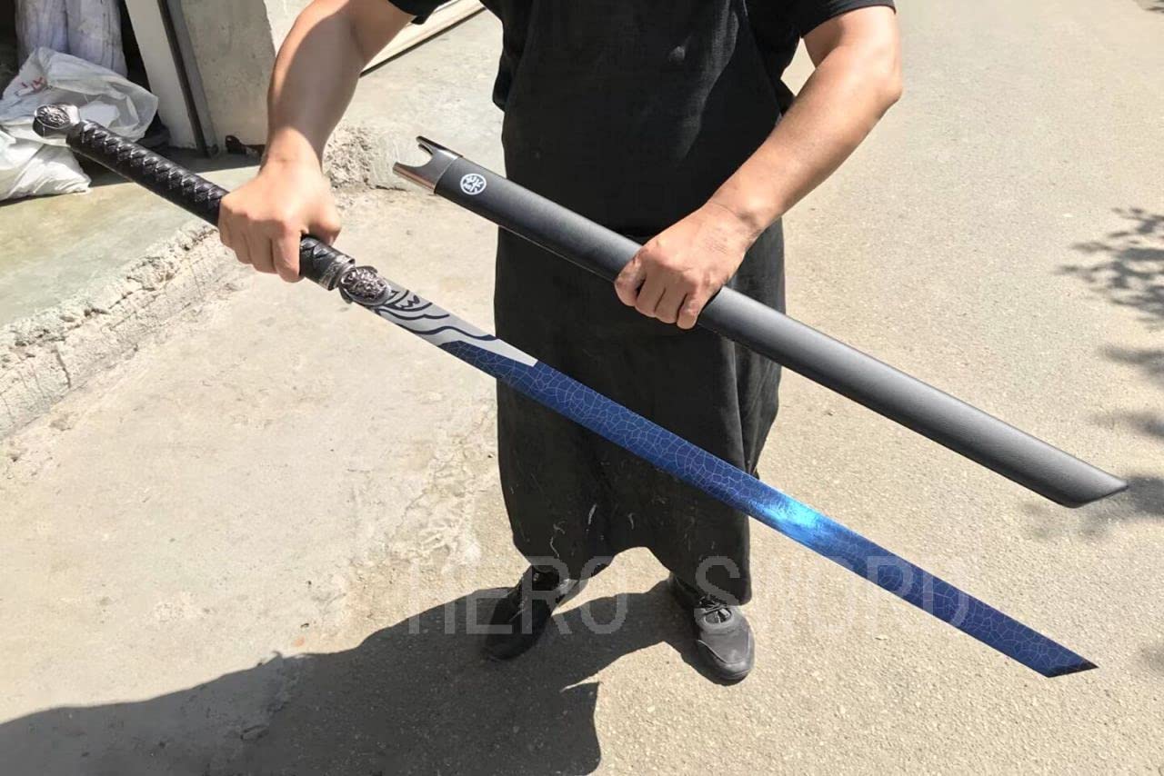 Assassin Five Six Seven Anime Replica Cosplay Katana - Shadow 柒 Japanese Samurai Sword with Blue Blade | Handmade 9260 Spring Steel | Perfect for Cosplay, Collecting & Martial Arts Training