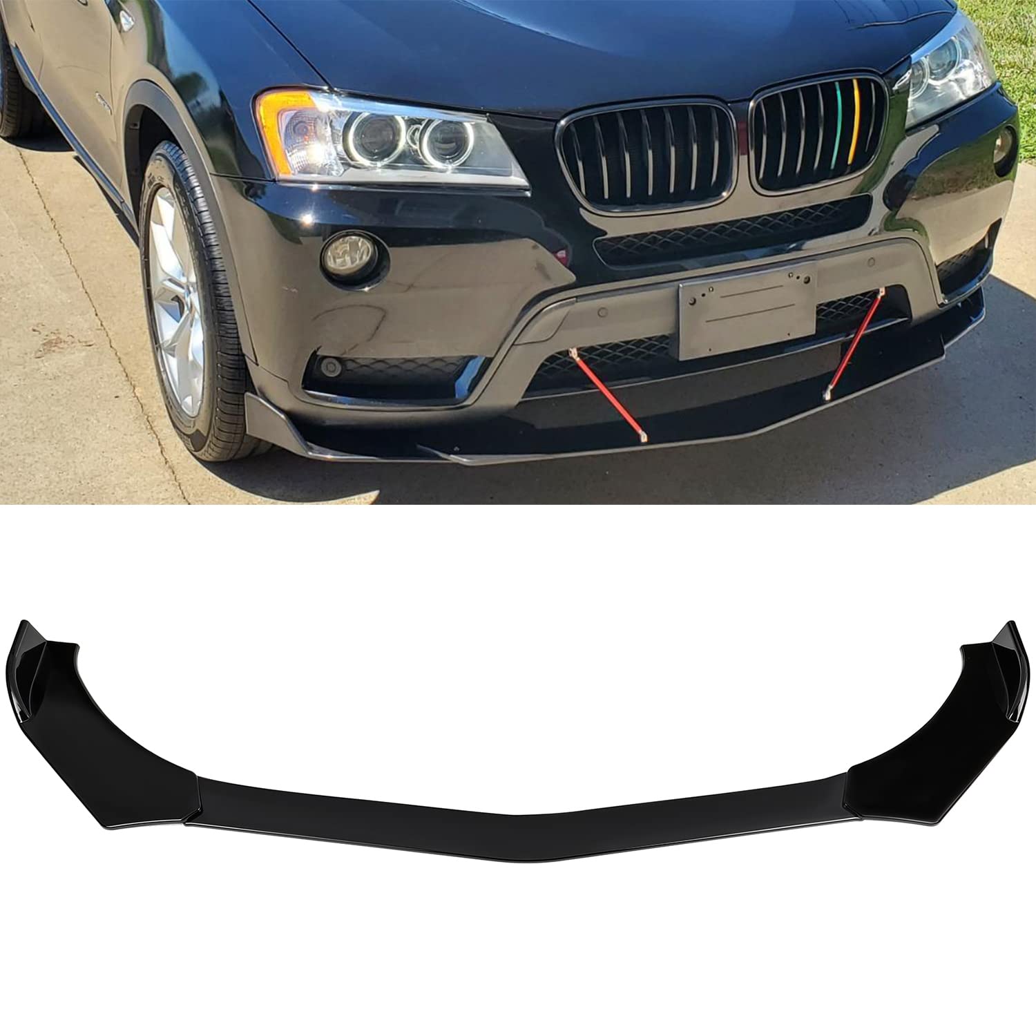 SCITOO Universal Front Lip Spoiler - Glossy Black Adjustable Bumper Lip for Cars | Enhances Aerodynamics & Sporty Look | Perfect for Street Racing & Car Shows