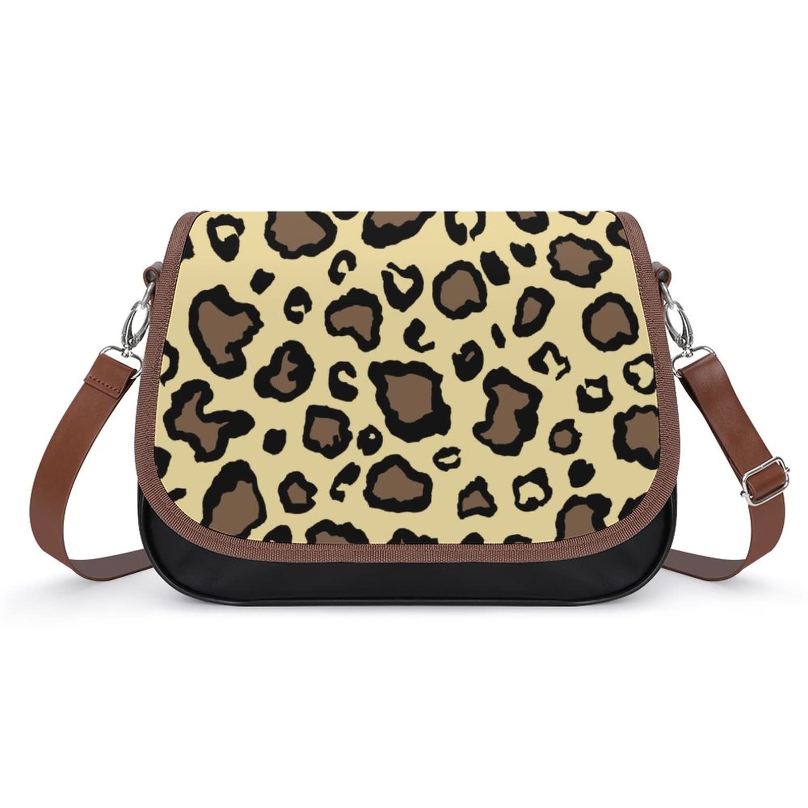 Women's Crossbody Bag Leather Satchel - Fashionable Printed Shoulder Messenger Purse for Women, Yellow Leopard Print Design - Perfect for Work, Travel & Everyday Use
