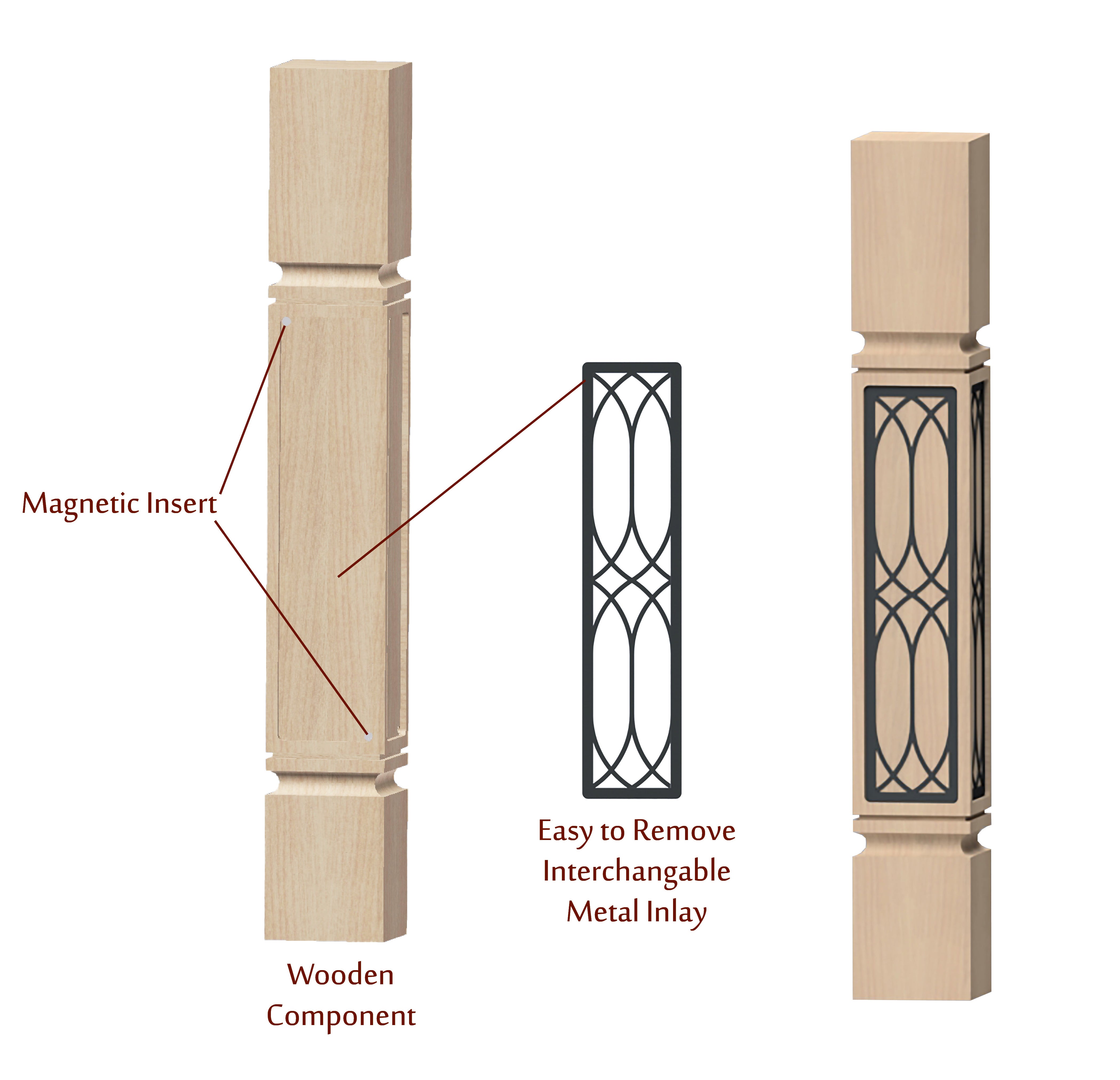 42 x 5 x 5 Fast Snap Mission Bar Post with Eden Metal Inlay - Perfect for Home Security, Fence Gates, and DIY Projects