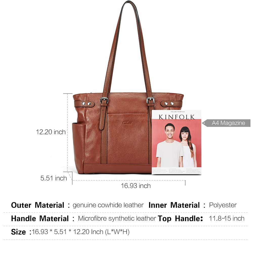 CLUCI Genuine Leather Laptop Tote Bag for Women - 15.6 Inch Professional Work Shoulder Briefcase - Perfect for Office, Business Travel & Daily Commute