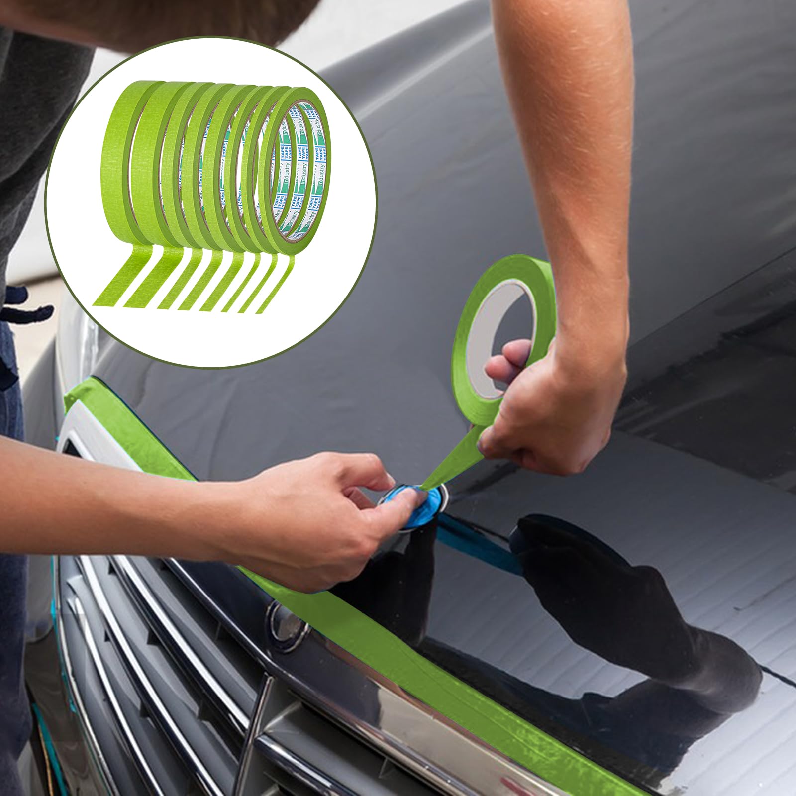8 Rolls Pinstripe Tape Set - 1/8, 1/4, 1/2 Inch Thin Masking Tape for Painting, DIY & Auto Detailing | Green Painter's Tape for Walls, Boards & Automotive Projects | High Precision Adhesive Stripe Tape for Clean Lines & Professional Results