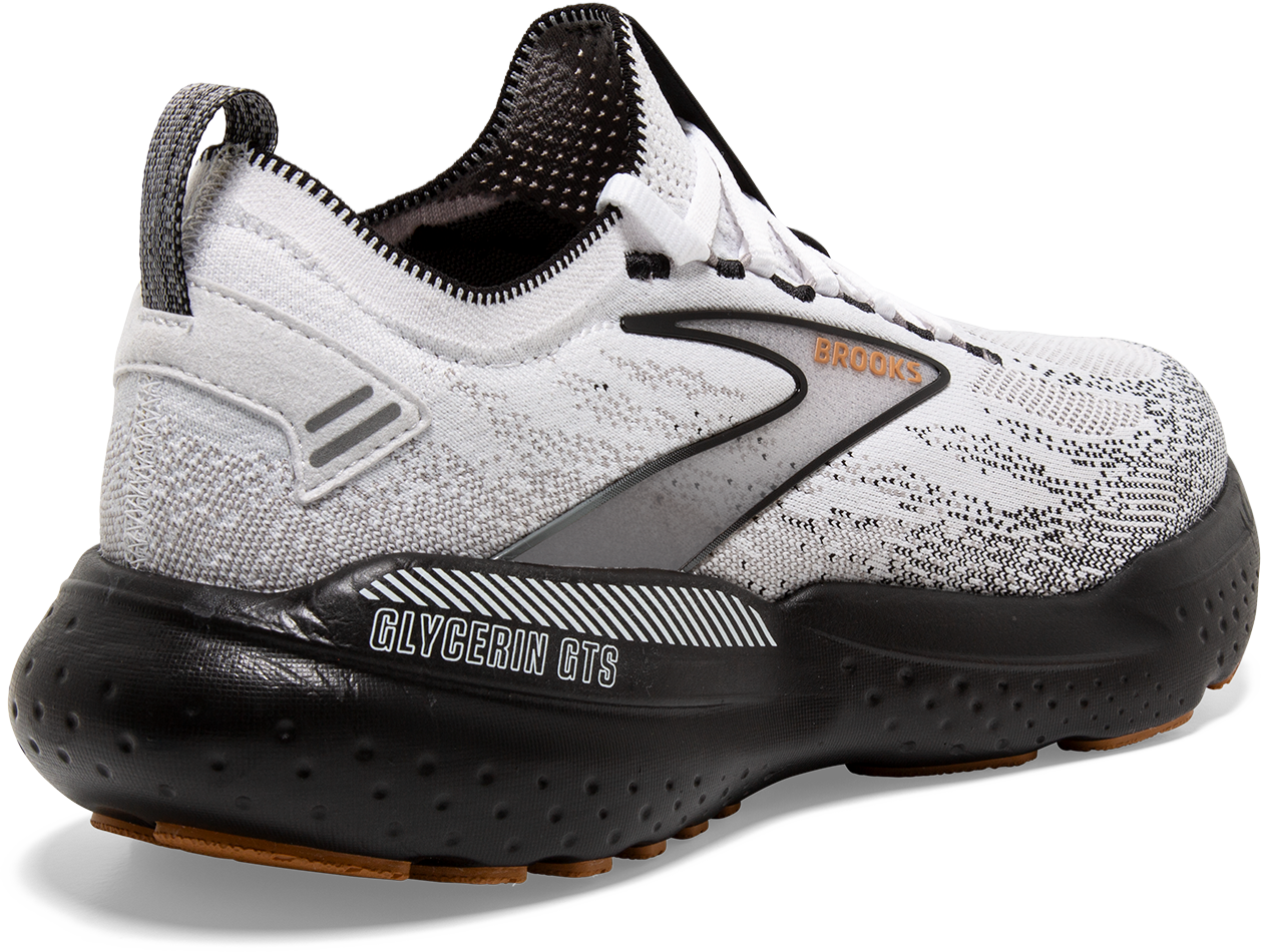 Brooks Men’s Glycerin StealthFit GTS 21 Running Shoes - White/Grey/Black (Size 135) - Premium Cushioned Sneakers for Marathon Training & Daily Jogging
