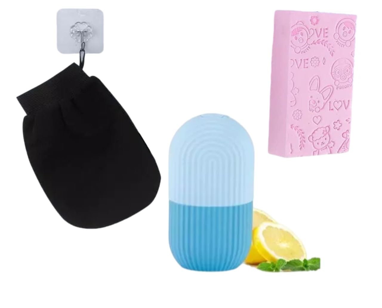 Ultra Soft Cloudzy Exfoliating Bath Gloves & Sponge Set with Ice Roller - Dead Skin Remover for Face & Body - Perfect for Spa Day, Skincare Routine & Relaxing Bath Time