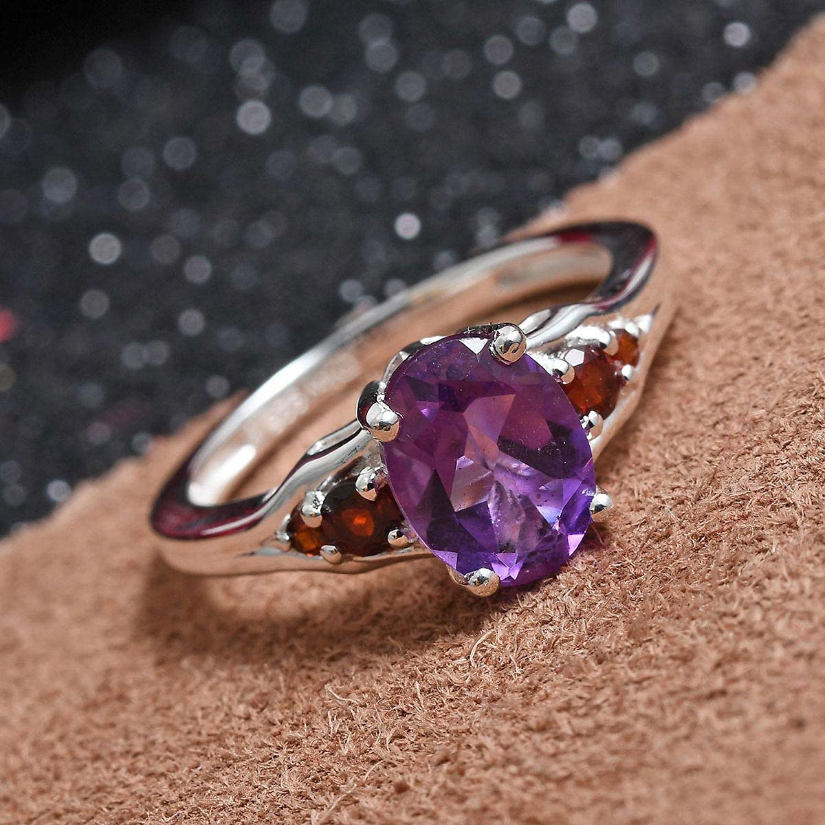 SHOP LC 925 Sterling Silver Garnet & Amethyst Statement Ring | Elegant Red & Purple Gemstone Jewelry for Women | Perfect Birthday Gift & Anniversary Present | Ideal for Evening Parties, Date Nights & Special Occasions