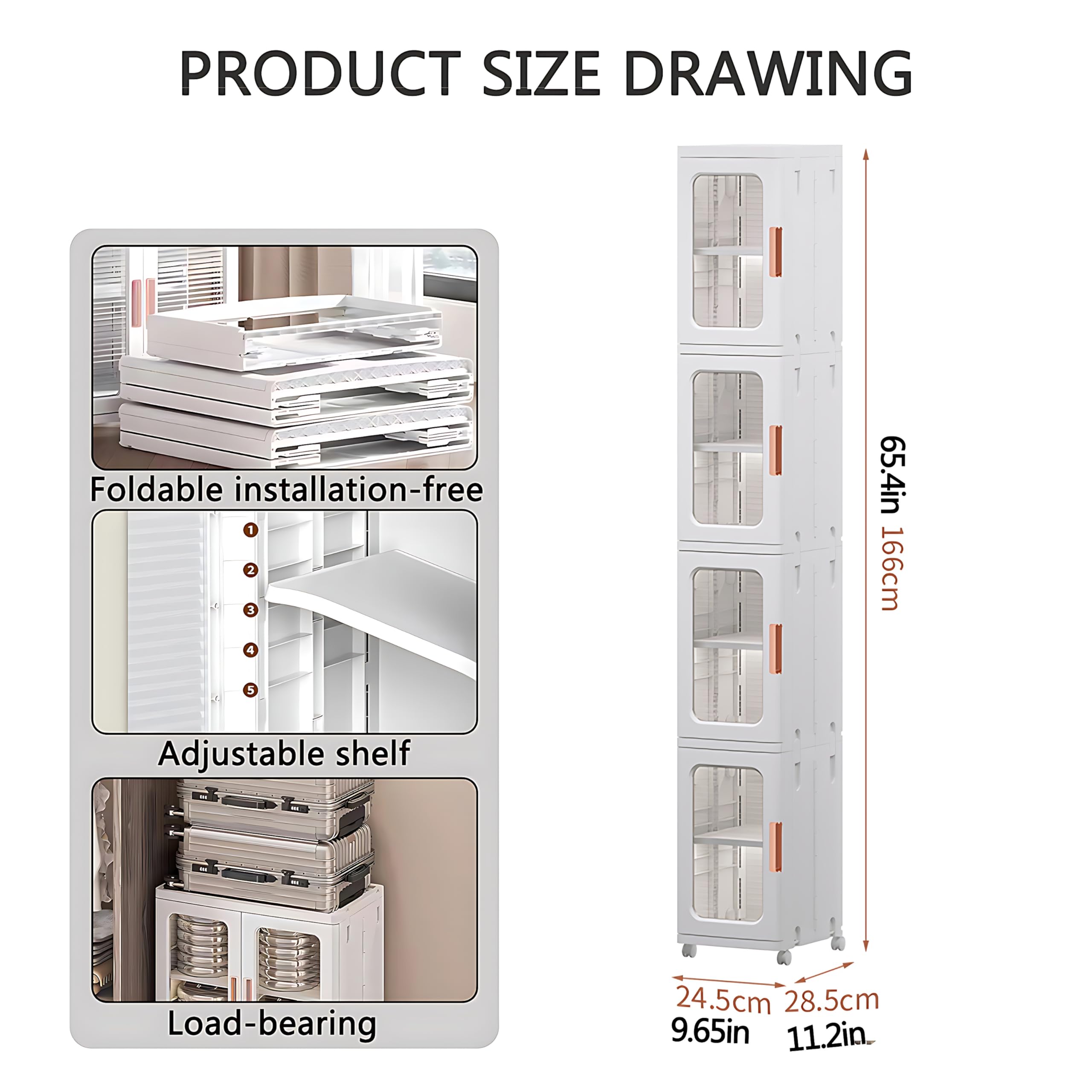 4-Tier Slim Tall Bathroom Storage Cabinet with Adjustable Shelves & Doors - Freestanding Narrow Linen Organizer for Small Spaces, Laundry Room & Bathroom Organization | Perfect for Towels, Toiletries & Cleaning Supplies
