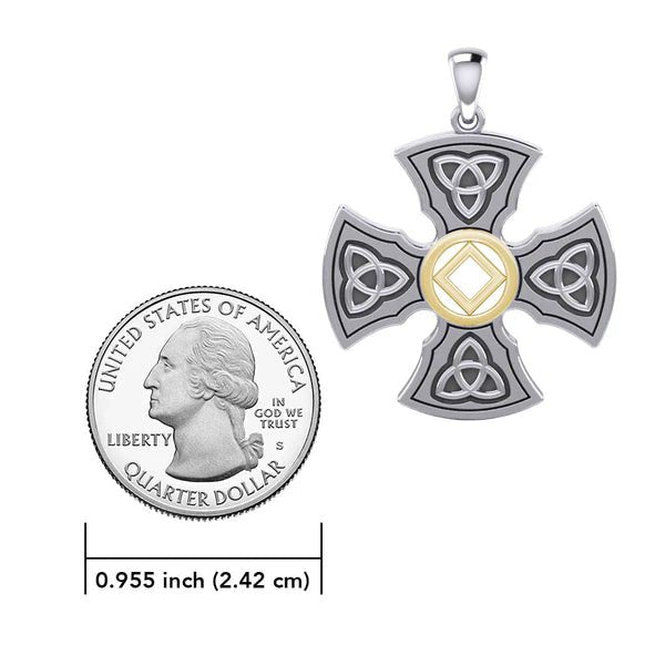 Templar Cross Sterling Silver & 14K Gold Accent Recovery Pendant with AA or NA Symbol - Adjustable Chain for 12-Step Programs & Spiritual Protection