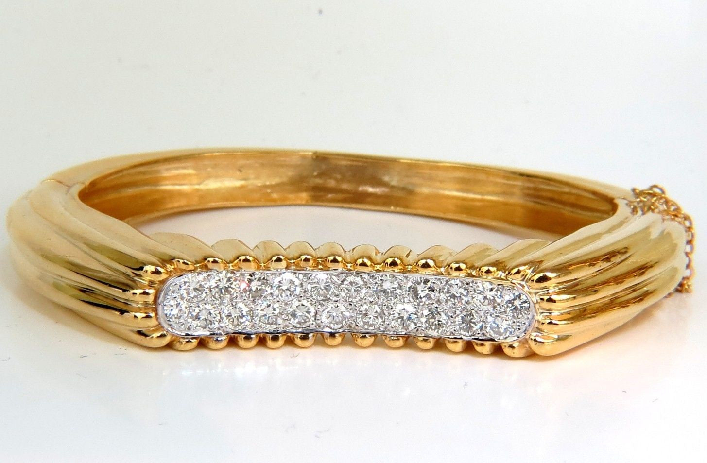 2.30CT Inverted Arch Grilled Wave Retro 14K Gold Diamond Bangle Bracelet - Elegant Vintage Jewelry for Women, Perfect for Parties, Weddings & Special Occasions