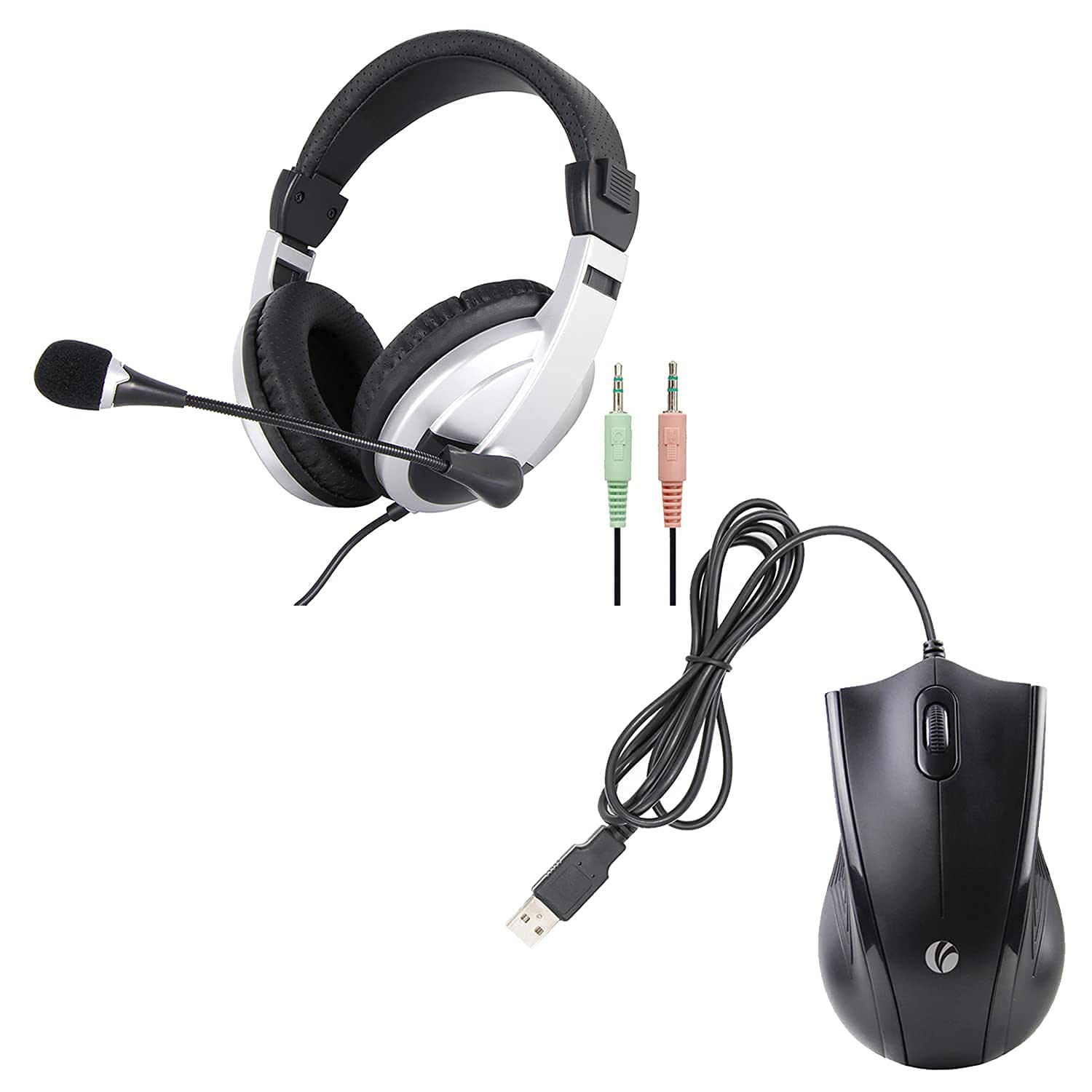 VCOM Wired Computer Headset with Noise Cancelling Mic & USB Wired Mouse Combo - Perfect for Home Office, Online Classes, and Gaming