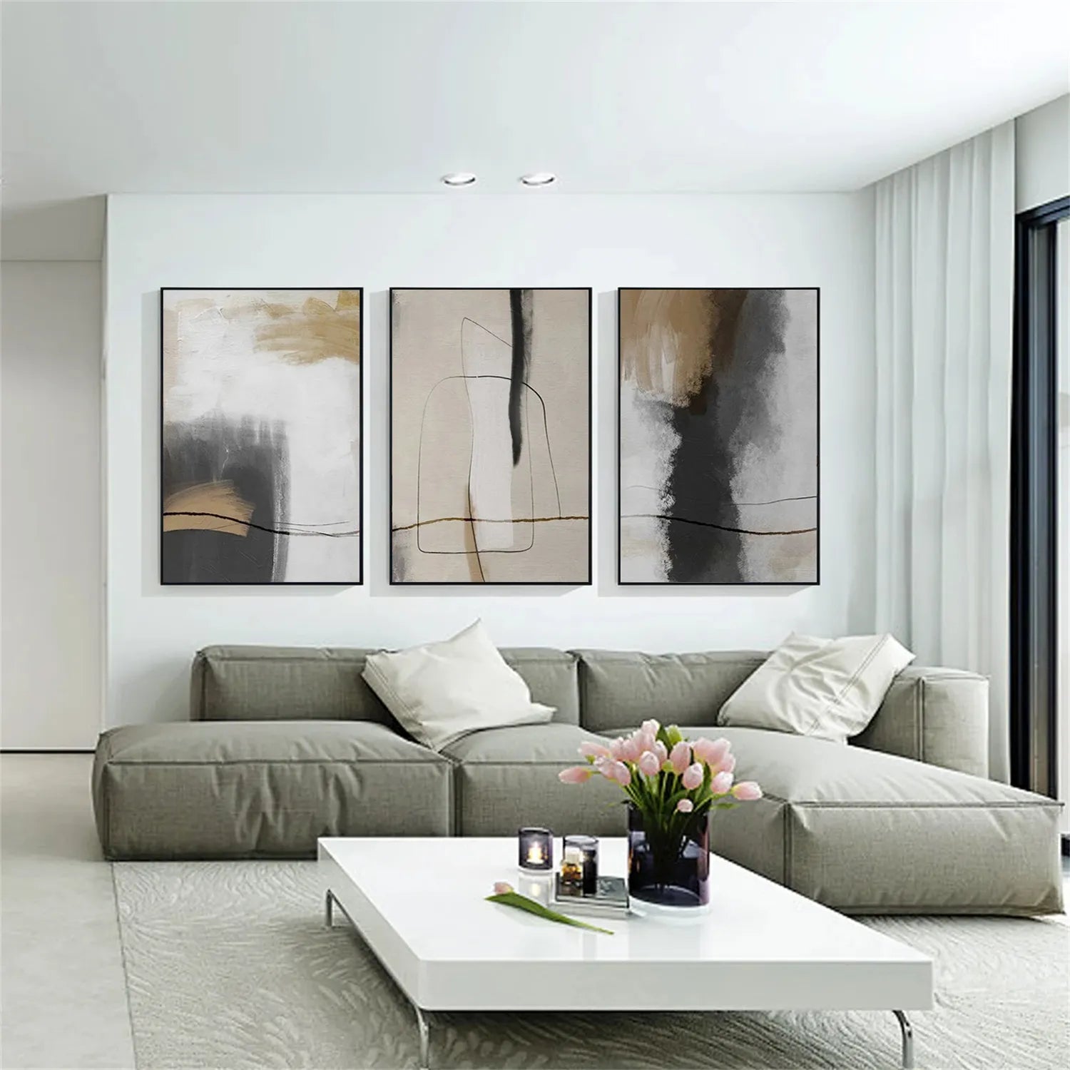 Abstract Painting Set of 3 - Modern Wall Art Canvas Prints #AB225 | Perfect for Living Room, Bedroom & Office Decor