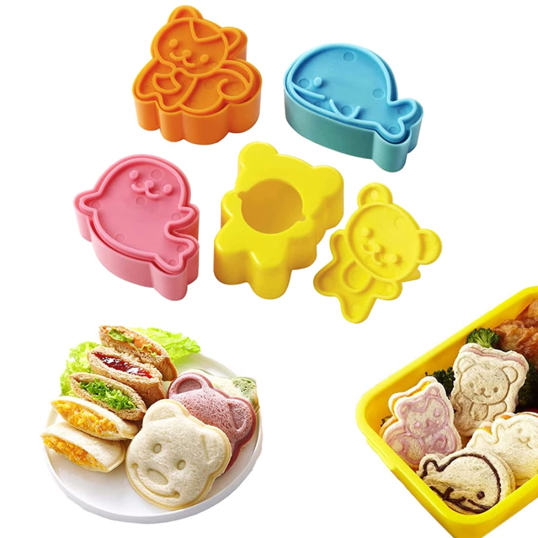5-Piece Sandwich Cutters Set - Cute Cartoon Bear, Dolphin & Sea Dog Bread Cutters & Sealers for Kids | Perfect for School Lunch Bento, Birthday Parties & Picnics