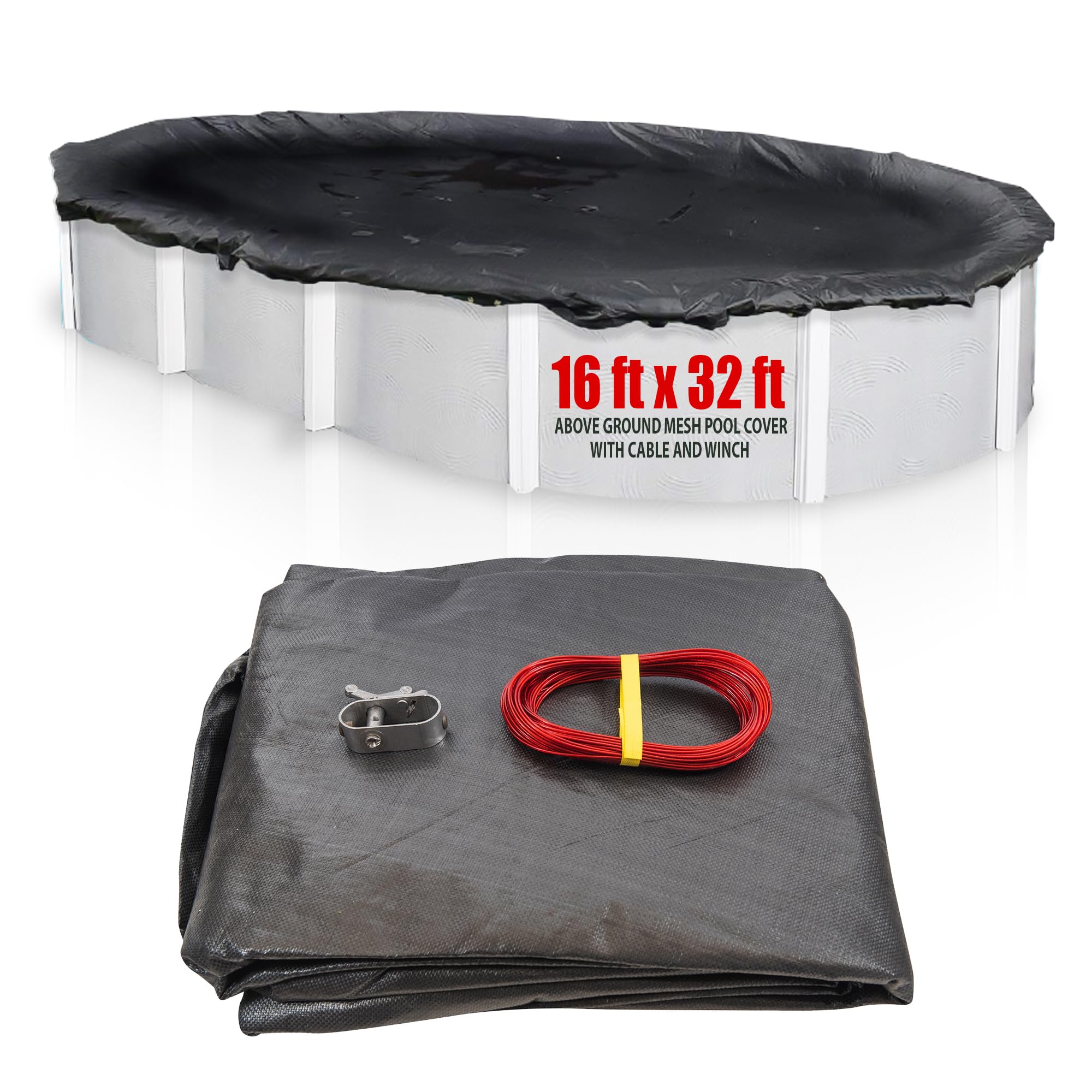 SET SunSolar Energy Technologies - 16x32 Foot Oval Above Ground Winter Pool Cover with Sturdy Cable & Winch - Heavy Duty Mesh Swimming Pool Cover for Winter Protection - 8 Year Warranty - Perfect for Seasonal Pool Storage and Freeze Prevention