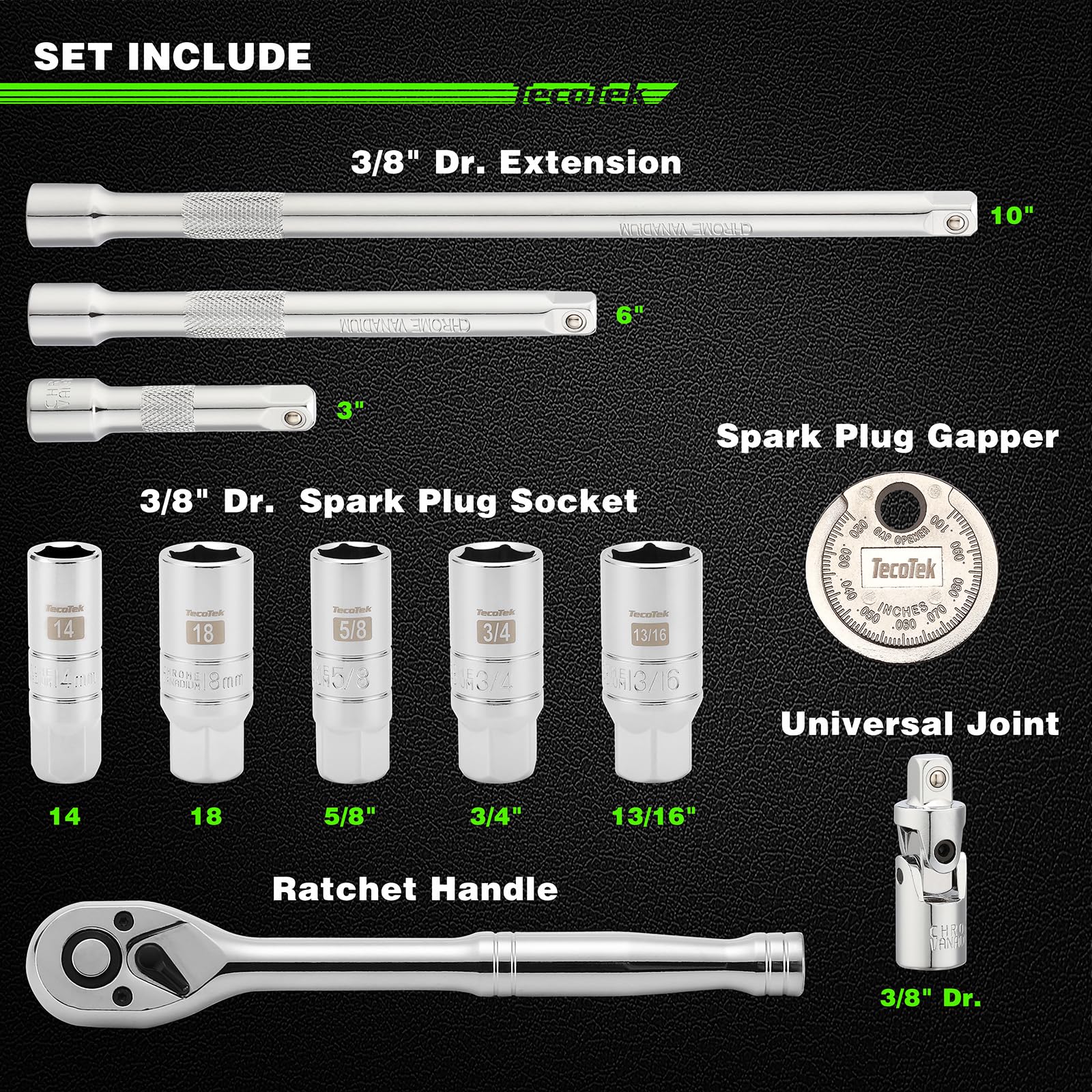 11-Piece Spark Plug Socket Set with 3/8