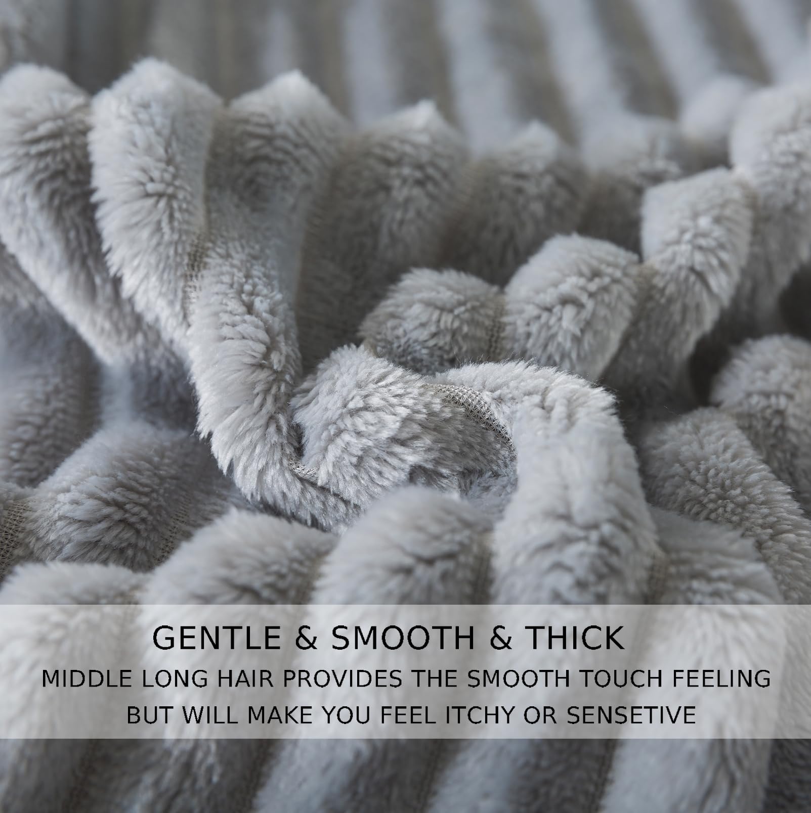 Cozy Fluffy Fleece Blanket for Travel, Sofa & Bed - Soft Warm Striped Throw 50x60 Inches (Ash Grey) - Perfect for Lounging, Camping & Gifting