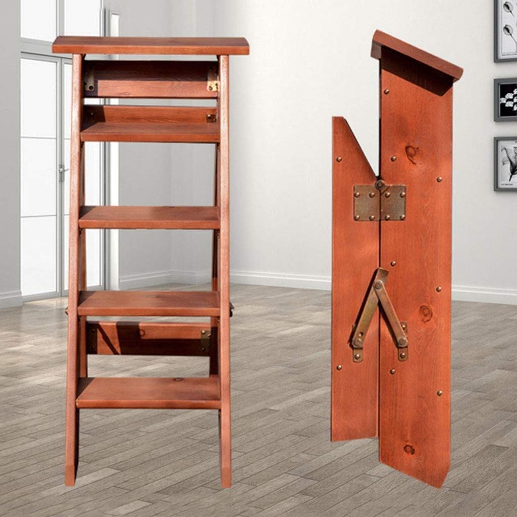 KAZUP 5-Step Foldable Wooden Step Stool for Indoor Use - Lightweight Brown Ladder Stool, Flower Stand, Step Chair - Perfect for Kitchen, Bathroom, and Home Organization