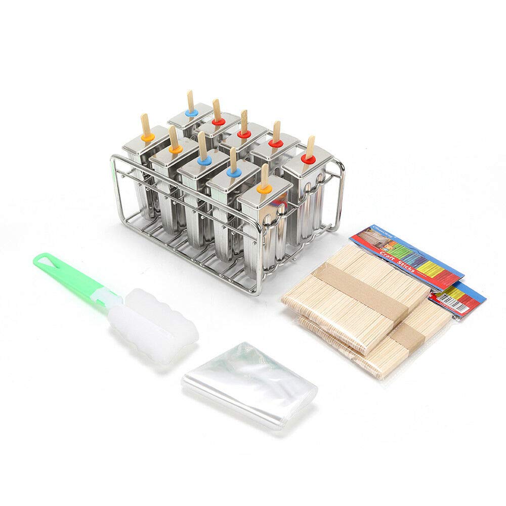 Stainless Steel Ice Pop Molds - DIY Popsicle Maker Kit with 10 Reusable Ice Cream Stick Holders for Homemade Frozen Treats - Perfect for Summer Parties, Kids Snacks & Family Desserts