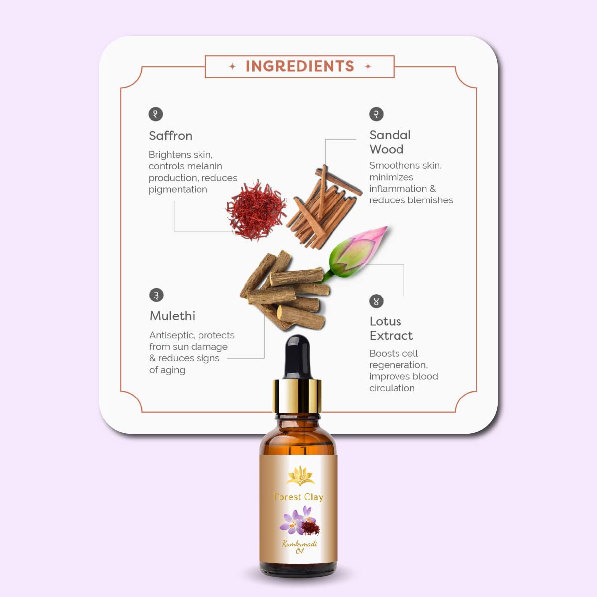 Forest Clay 100% Pure Kumkumadi Face Oil with Saffron & Lotus Extract - Brightening Treatment for Dull Skin, Dark Spots & Pigmentation | Ayurvedic Kumkumadi Tailam | 30ml | Perfect for Nighttime Skincare & Glow Enhancement