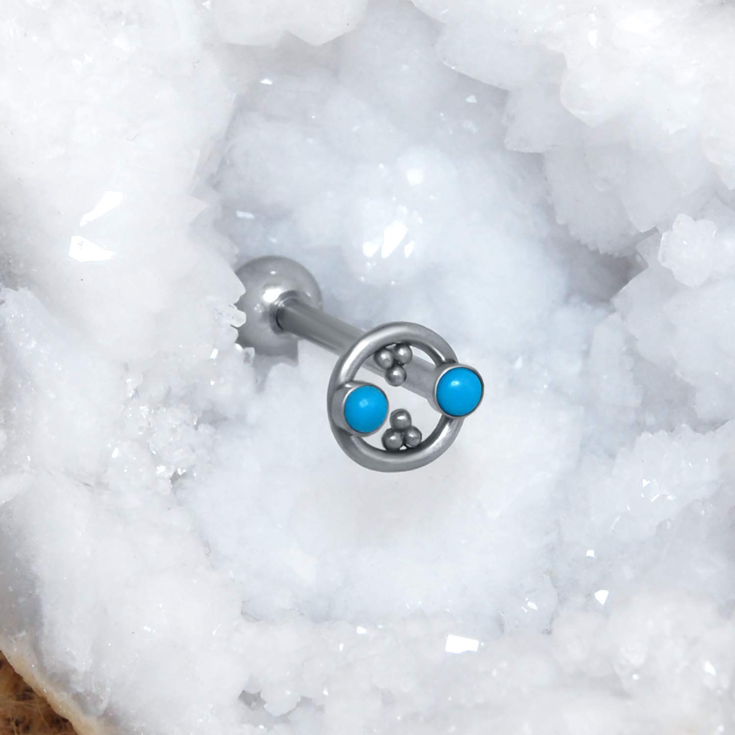 Surgical Steel Tongue Ring - Externally Threaded 14G Tongue Barbell Jewelry with Turquoise Stones | Body Piercing Jewelry for Men & Women | Perfect for Parties, Concerts and Self-Expression