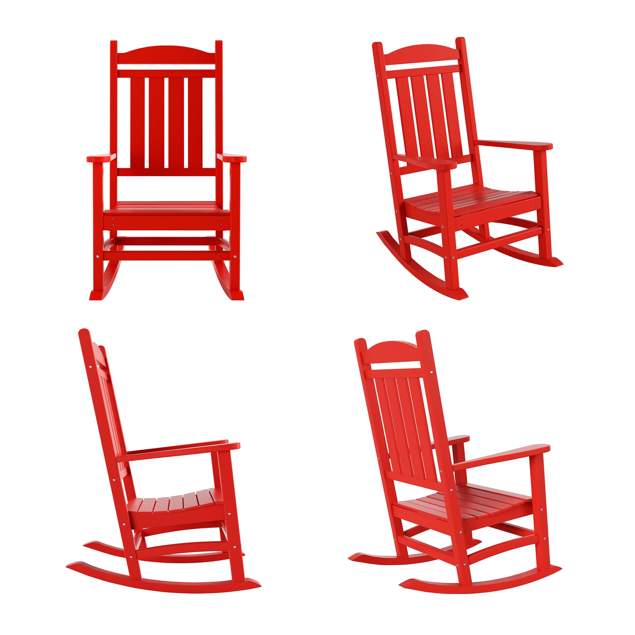 WO Home Furniture 4-Piece Patio Rocking Chair Set - Traditional Outdoor HDPE Rocking Chairs with UV & Weather Resistance (Red) - Perfect for Backyard, Garden, Porch & Poolside Relaxation