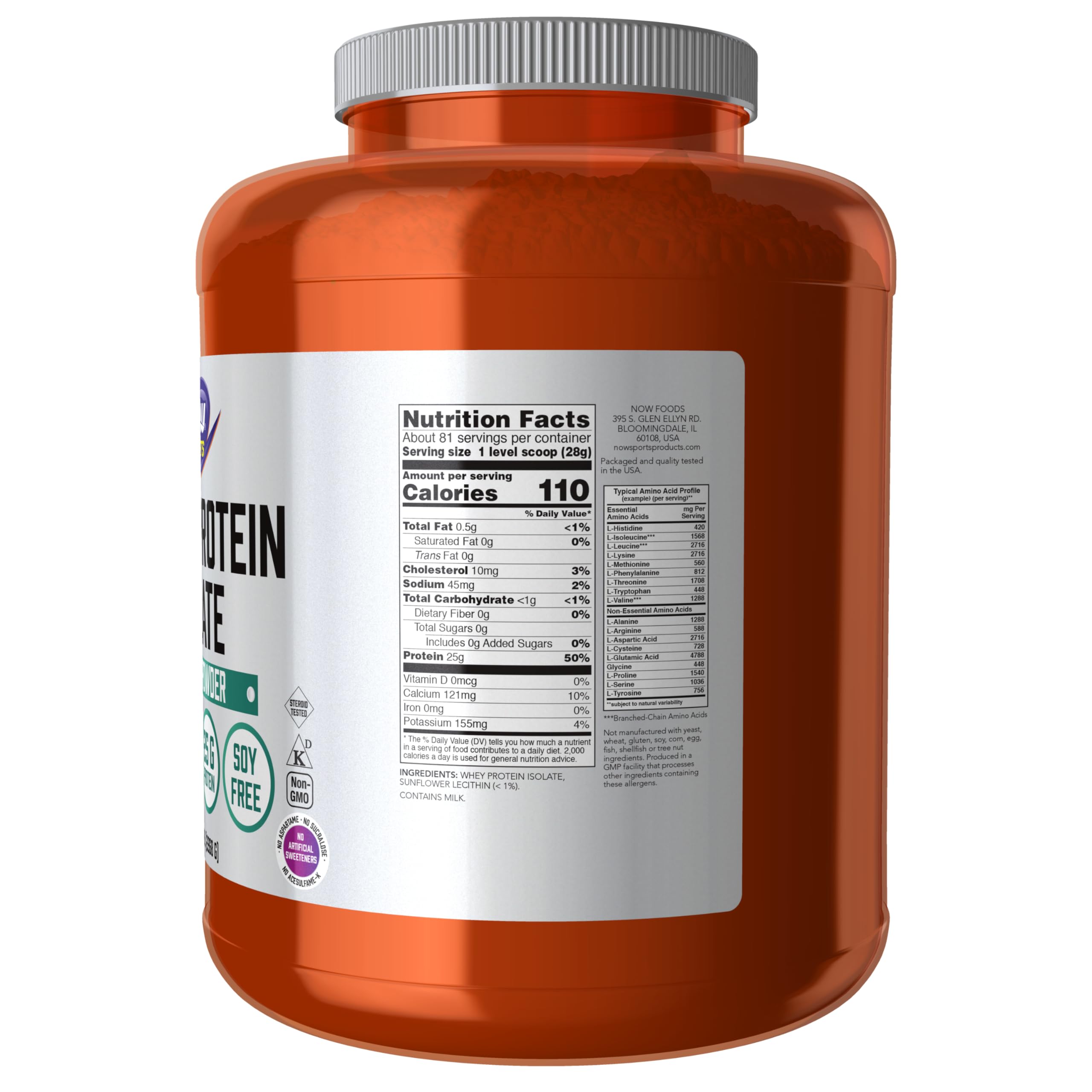 NOW Foods Whey Protein Isolate Powder - 5 lb Unflavored, 25g Protein per Serving with BCAAs for Muscle Recovery & Growth - Ideal for Post-Workout Shakes, Smoothies & Baking