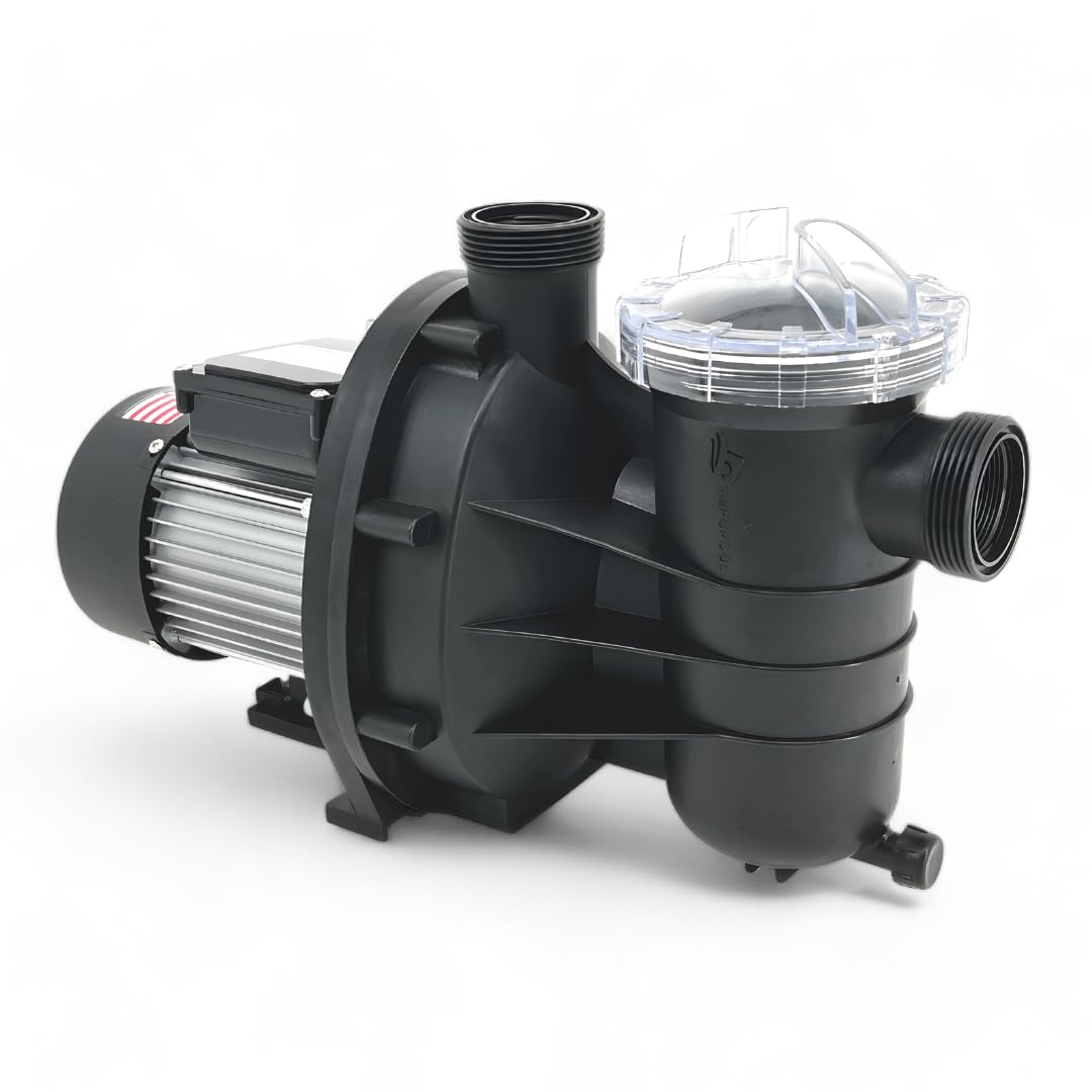 FibroPool 0.33HP Above Ground Pool Pump - 1/3 HP High Efficiency Single Speed Motor with Clear Top Lid - Includes Hose Adapters - Made in USA - Perfect for Small to Medium Above Ground Pools, Water Circulation and Filtration Systems