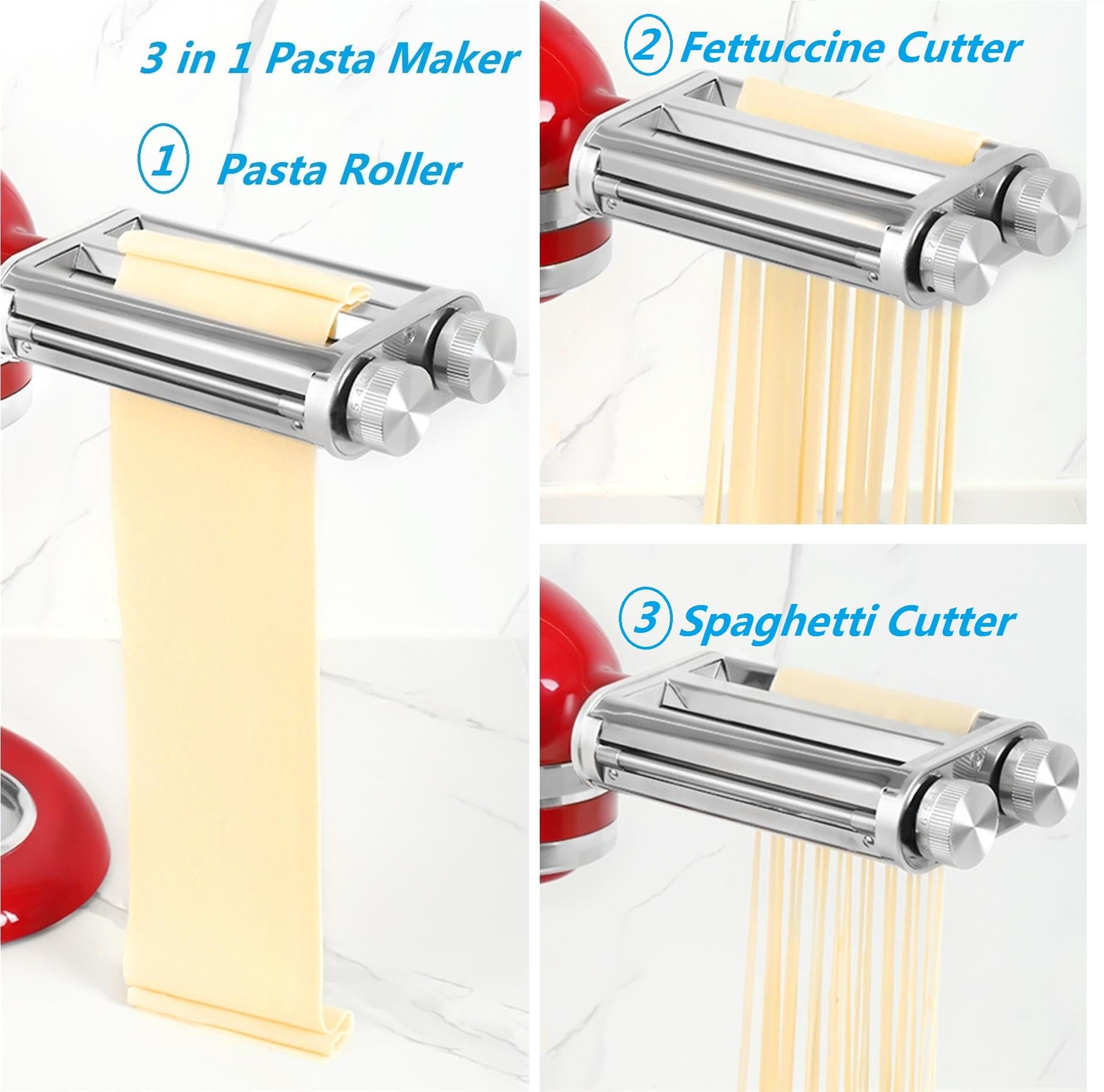 3-in-1 KitchenAid Pasta Maker Attachment Set - Pasta Roller, Spaghetti & Fettuccine Cutter with Cleaning Brush | Perfect for Homemade Italian Pasta, Family Dinners & Restaurant-Style Meals