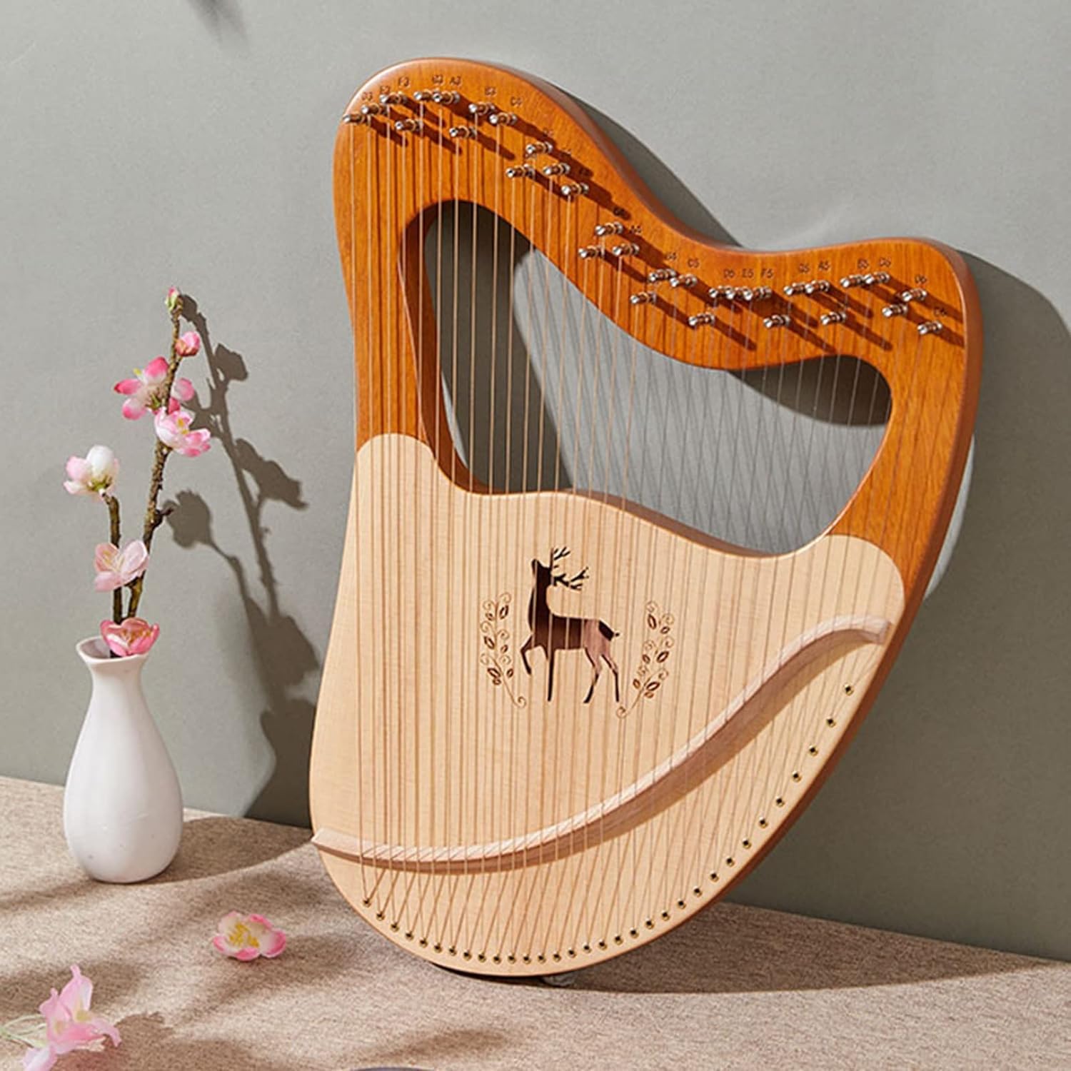 32 String Lyre Harp Mahogany Wood Musical Instrument with EVA Carry Bag, Tuning Key & Spare Strings - Perfect for Beginners, Kids & Music Lovers - Home Decor, Meditation, Gift Idea, Music Therapy & Celtic Performances