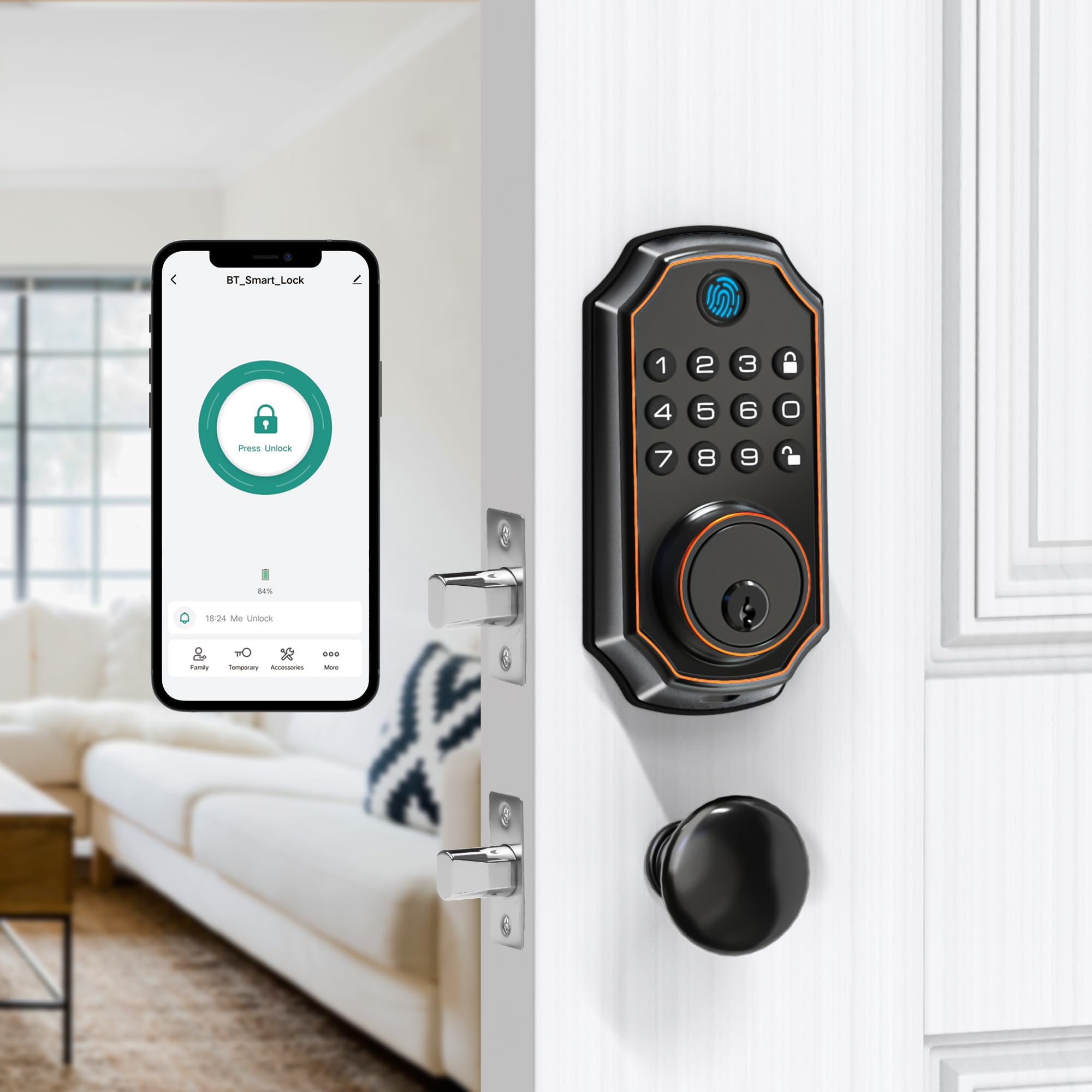 LOCK&SOLVER Smart Keyless Entry Door Lock - Keypad & Fingerprint Front Door Lock with App Remote Control, One-Time Passcode & Auto Lock | Easy Installation Video Guide | Rust-Resistant Zinc Alloy | Perfect for Homes, Apartments & Vacation Rentals