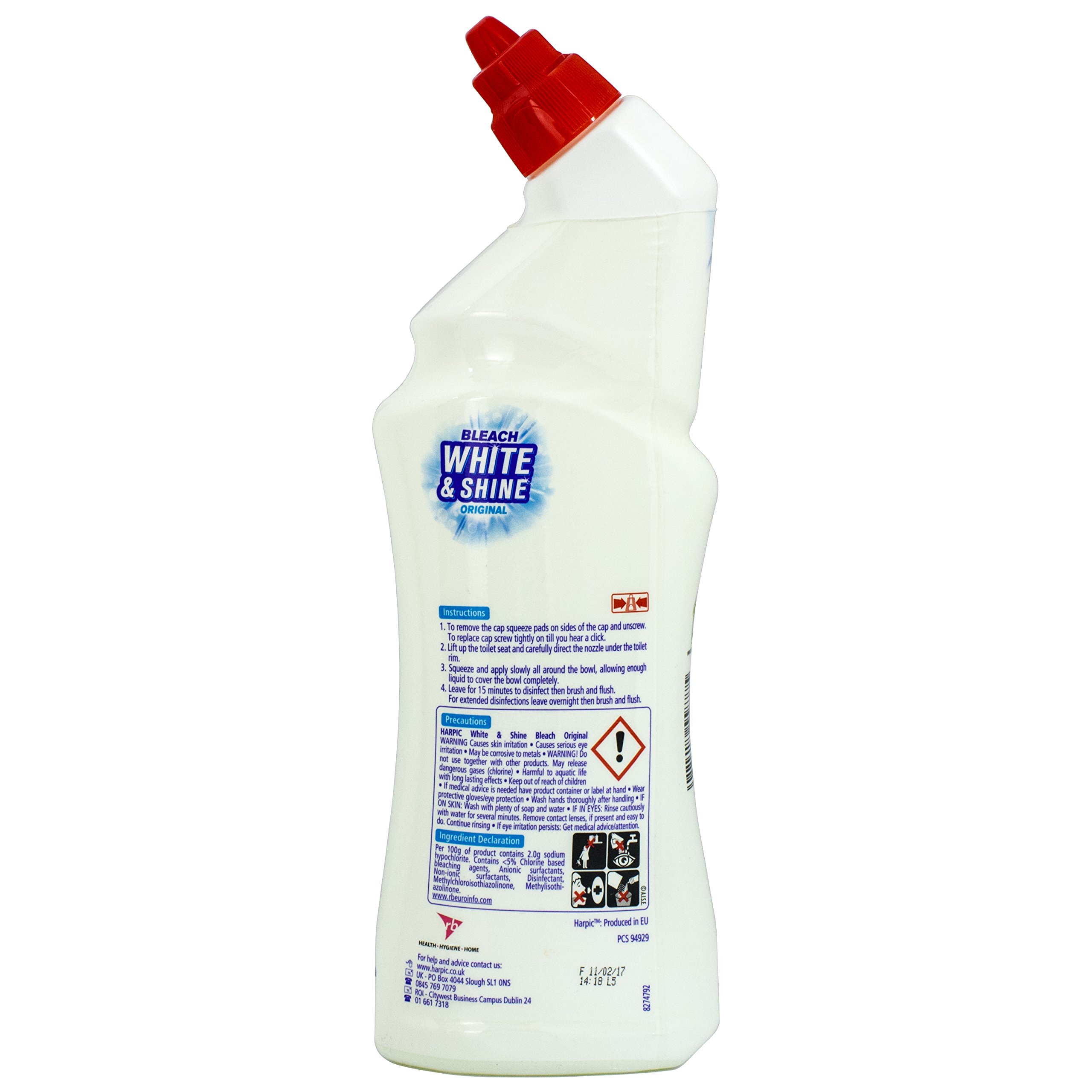 Harpic Bleach White & Shine Original Toilet Cleaner 750ml - UK Imported - Removes Stains & Limescale - Fresh Lemon Scent - Ideal for Bathroom, Toilet & Household Cleaning