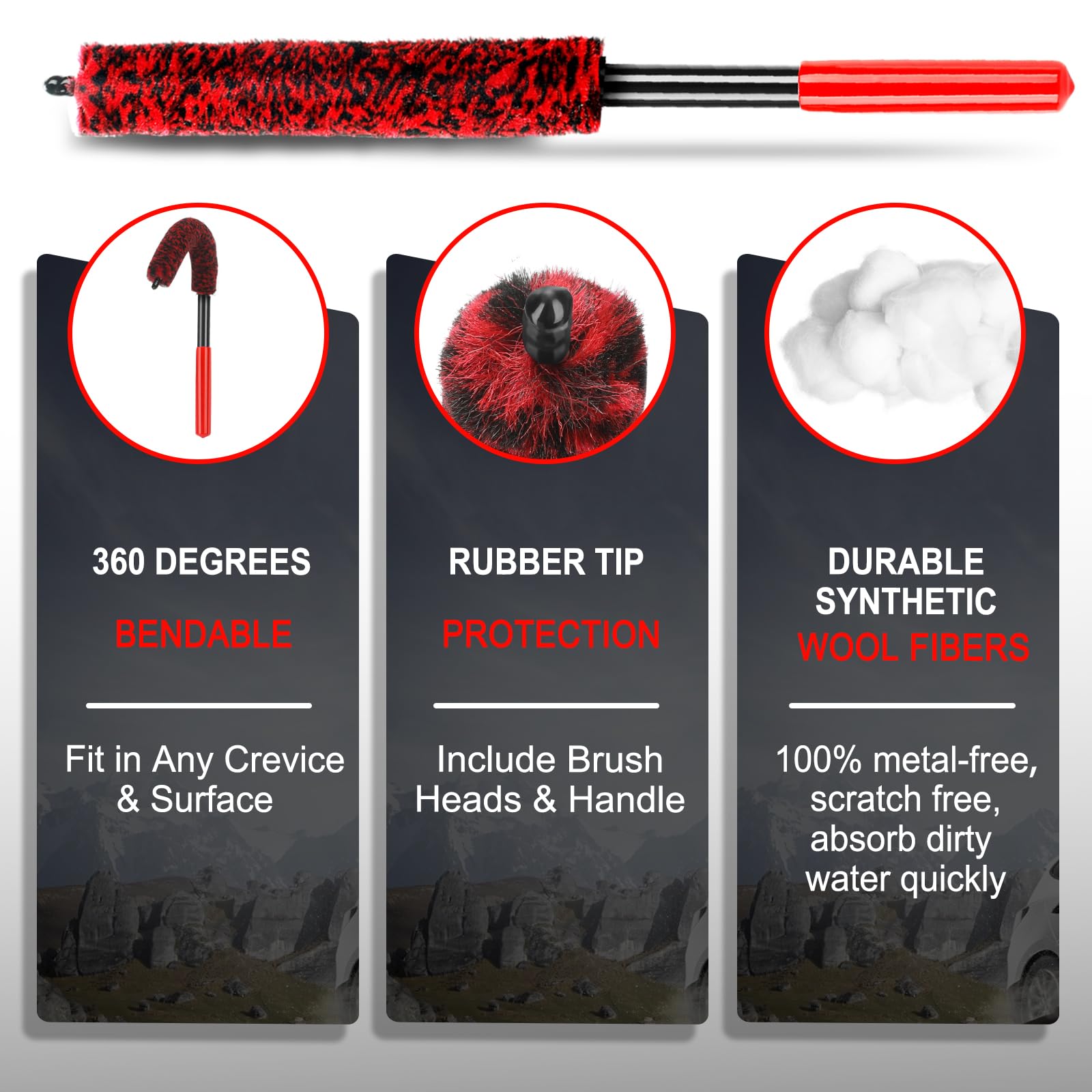 Premium Car Wheel Rim & Tire Brush Set - Long Soft Bristle Detailing Wash Kit for Automotive Cleaning (Wheels, Interior, Exterior) - Ideal for Car Enthusiasts & Professional Detailing