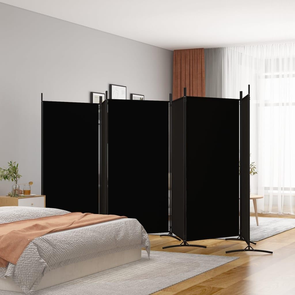 BaraSh 6-Panel Black Fabric Room Divider Screen - 204.7